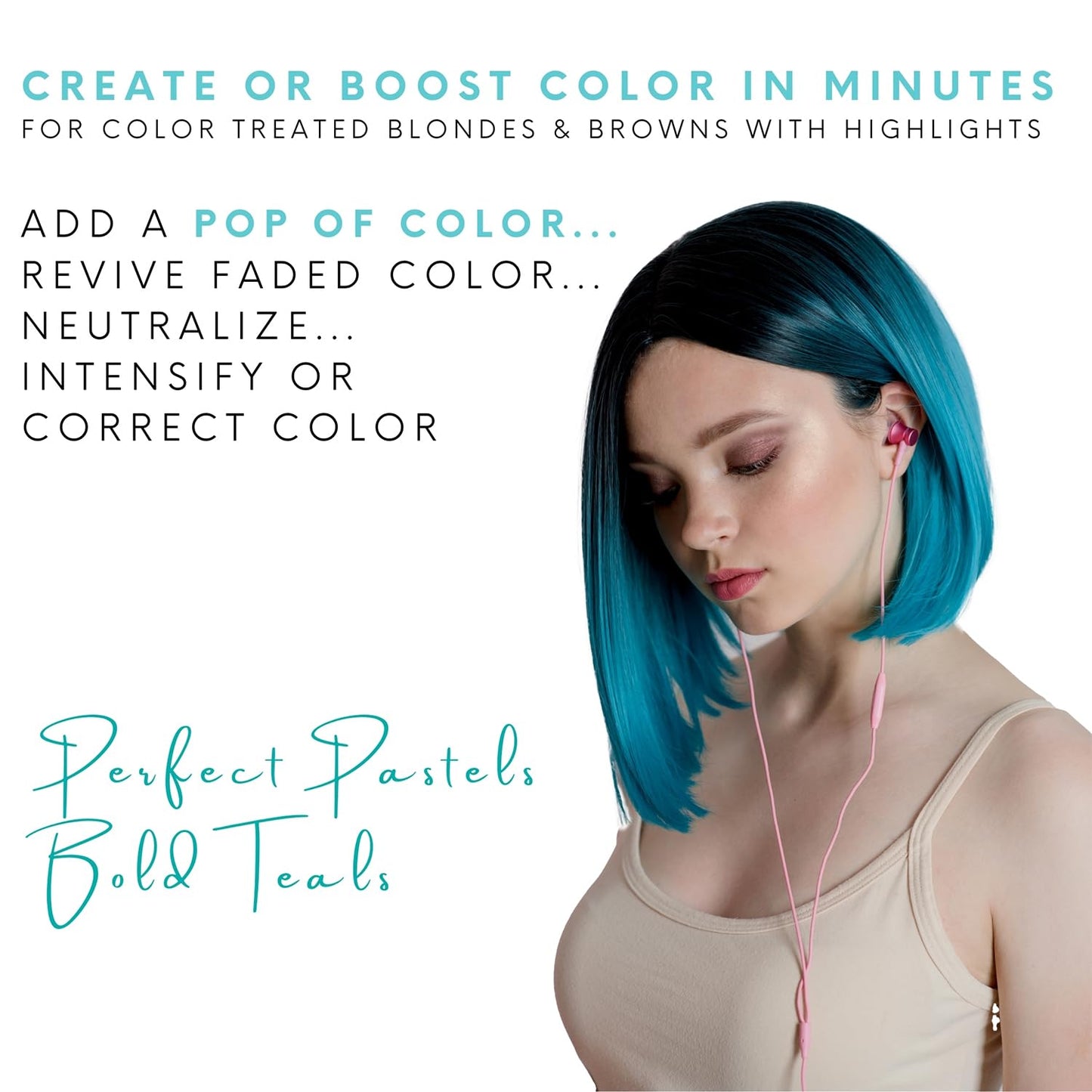 Watercolors Base Drops, Temporary Hair Dye Color Booster, Cruelty-Free, 4 oz - TEAL