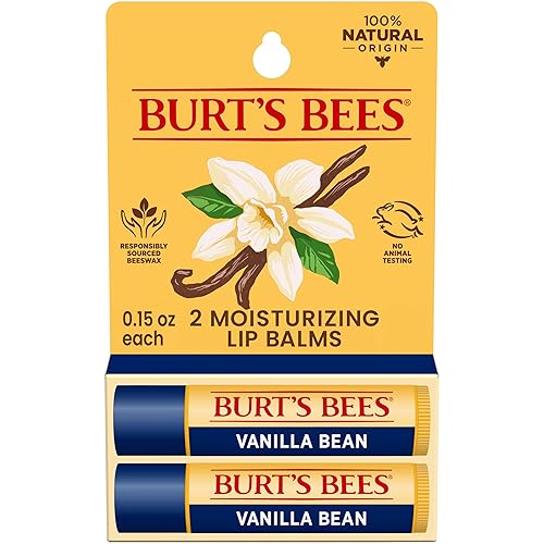 Burt's Bees Lip Balm - Vanilla Bean, Lip Moisturizer With Responsibly Sourced Beeswax, Tint-Free, Natural Origin Conditioning Treatment, 2 Tubes, 0.15