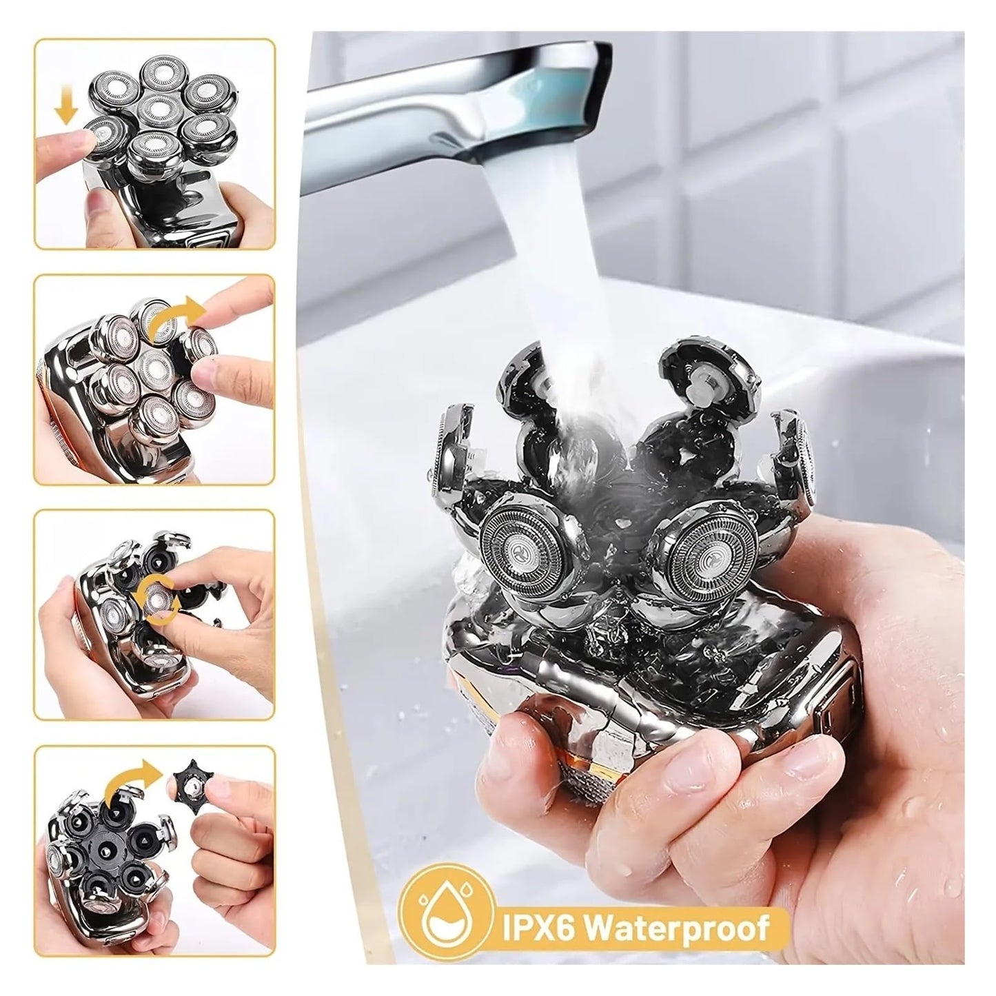 Razors Men's Electric Head Shaver Razor Rechargeable Cordless Hair Shaving Razors for Bald Man 6 in 1 Waterproof Wet Dry Beard Trimmer(6 in 1 Set) Beauty and Personal Care EWKYLSEM