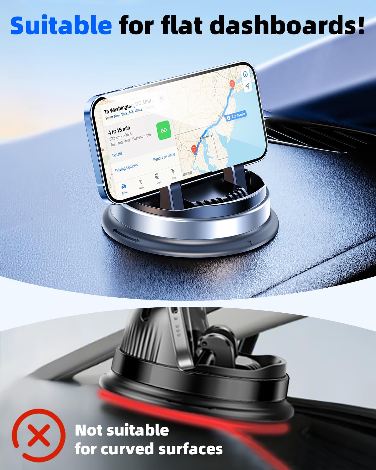 DICMKY Dash Cell Phone Car Mount, Multifunctional Car Dashboard Mobile Phone Holder, 360 Rotatable Non Slip Mat Universal Car Phone Stand Hands Free…