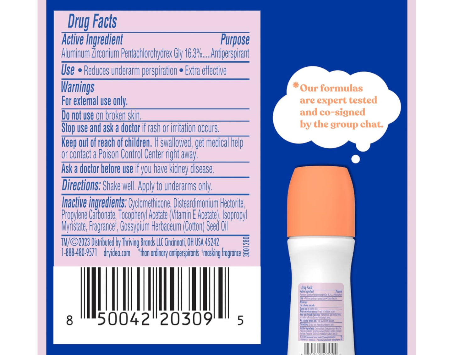 Dry Idea Anti-Perspirant Deodorant Roll-On Unscented, 3.25 Fl Oz (Pack of 3)