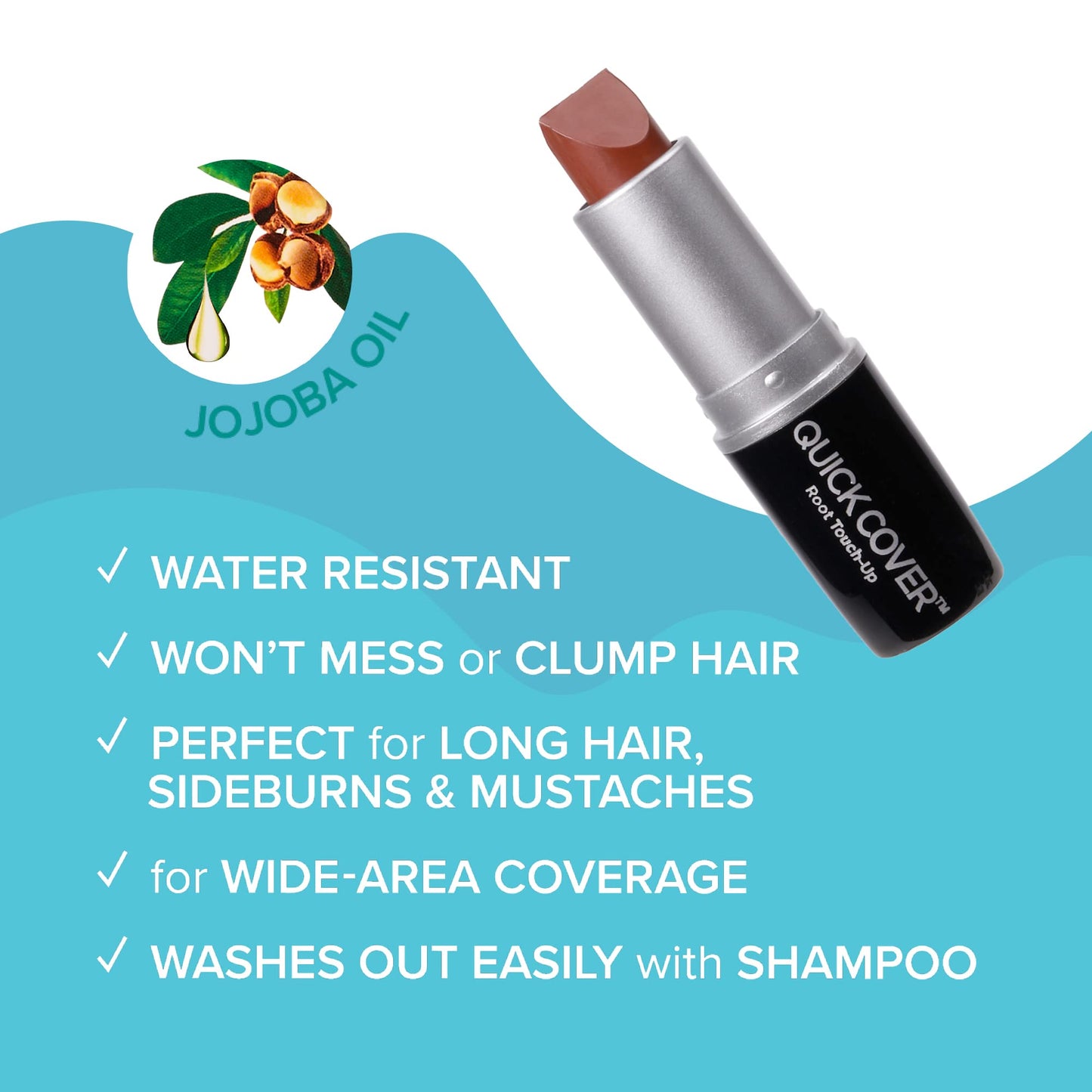 RED by Kiss Quick Cover Root Touch Up Stick, Water-Resistant Temporary Gray Hair Concealer with Brush for Roots and Beard, Long-Lasting Coverage, Easy