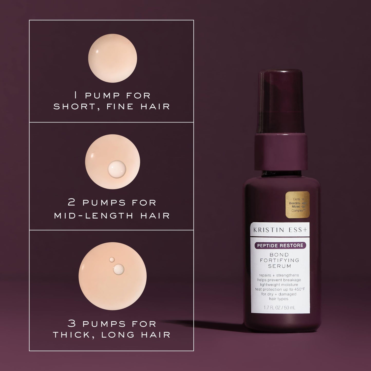 Kristin Ess+ Peptide Restore Fortifying Hair Serum for Frizz & Damaged Hair - Moisturizing Peptide Bond Repair with Heat Protectant - Vegan, Sulfate