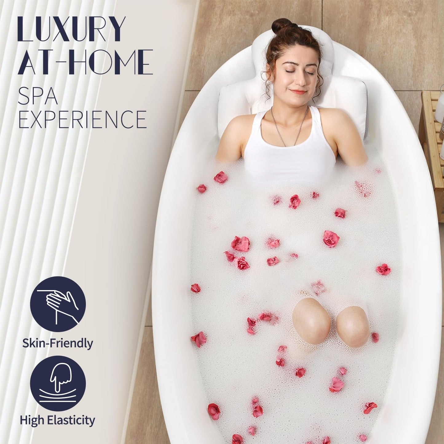 Full Body Bath Pillow for Bathtub, Thick Bathtub Cushion, Luxury Tub Pillow for Bath for Headrest Neck and Back Support White 60" x 16" Beauty and Personal Care VOXOR
