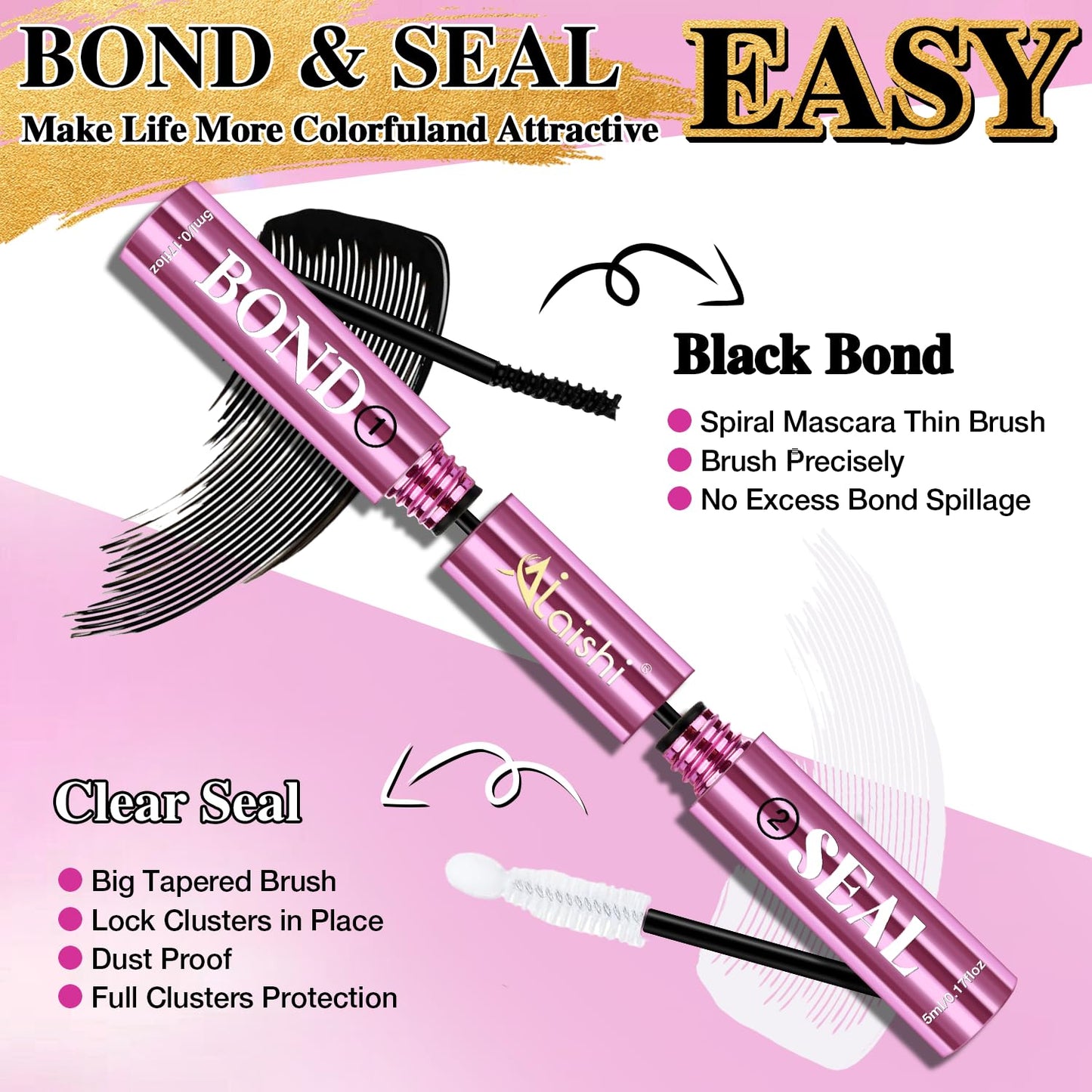 AILAISHI Lash Clusters Glue, Eyelash Bond and Seal, Long-Lasting 150H Waterproof, Non-Irritating Lash Extension Glue for DIY Individual Lashes at Home Beauty and Personal Care AILAISHI