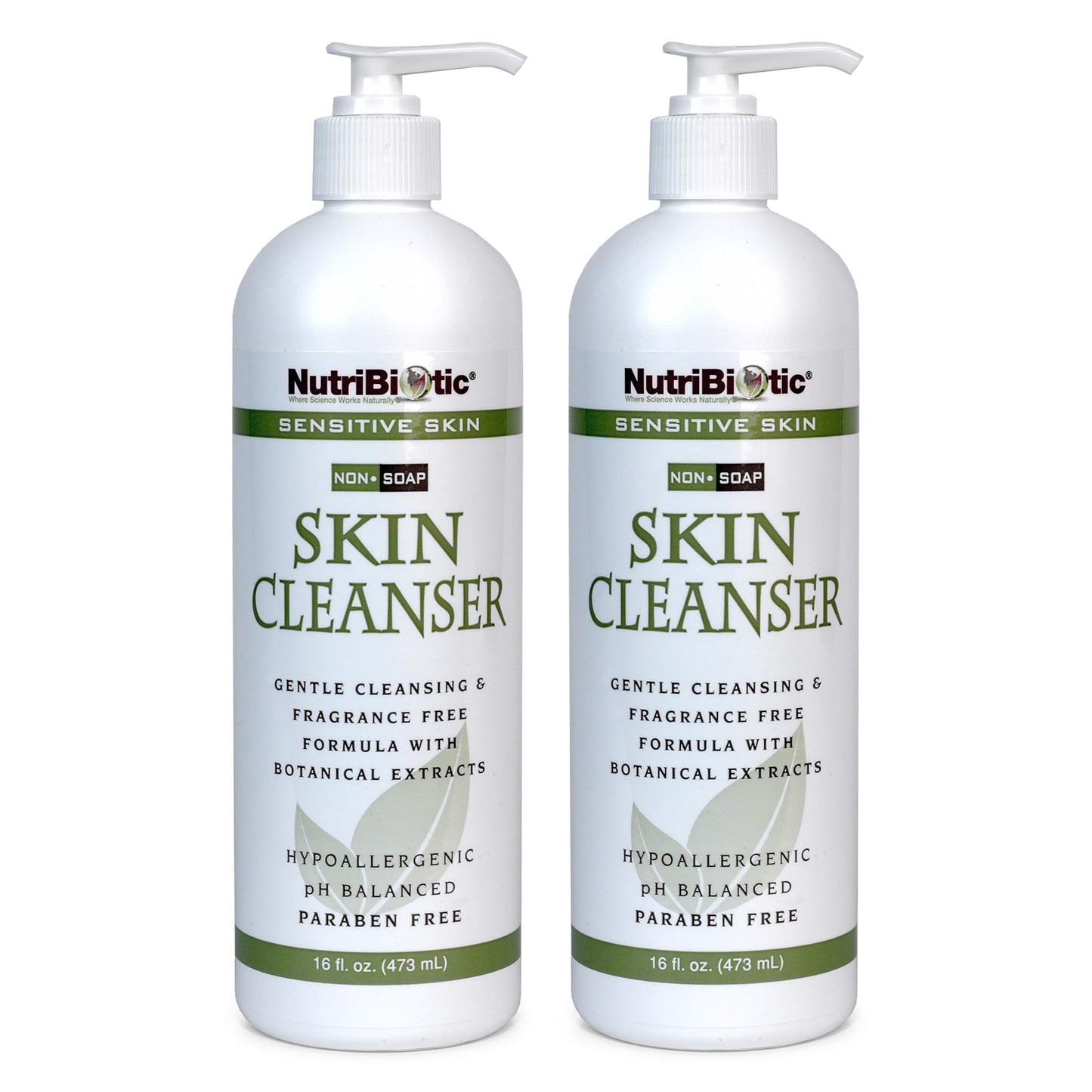 NutriBiotic - Sensitive Skin Non-Soap Skin Cleanser, 16 Oz Twin Pack with GSE (Citricidal) | pH Balanced, Hypoallergenic & Biodegradable | Free