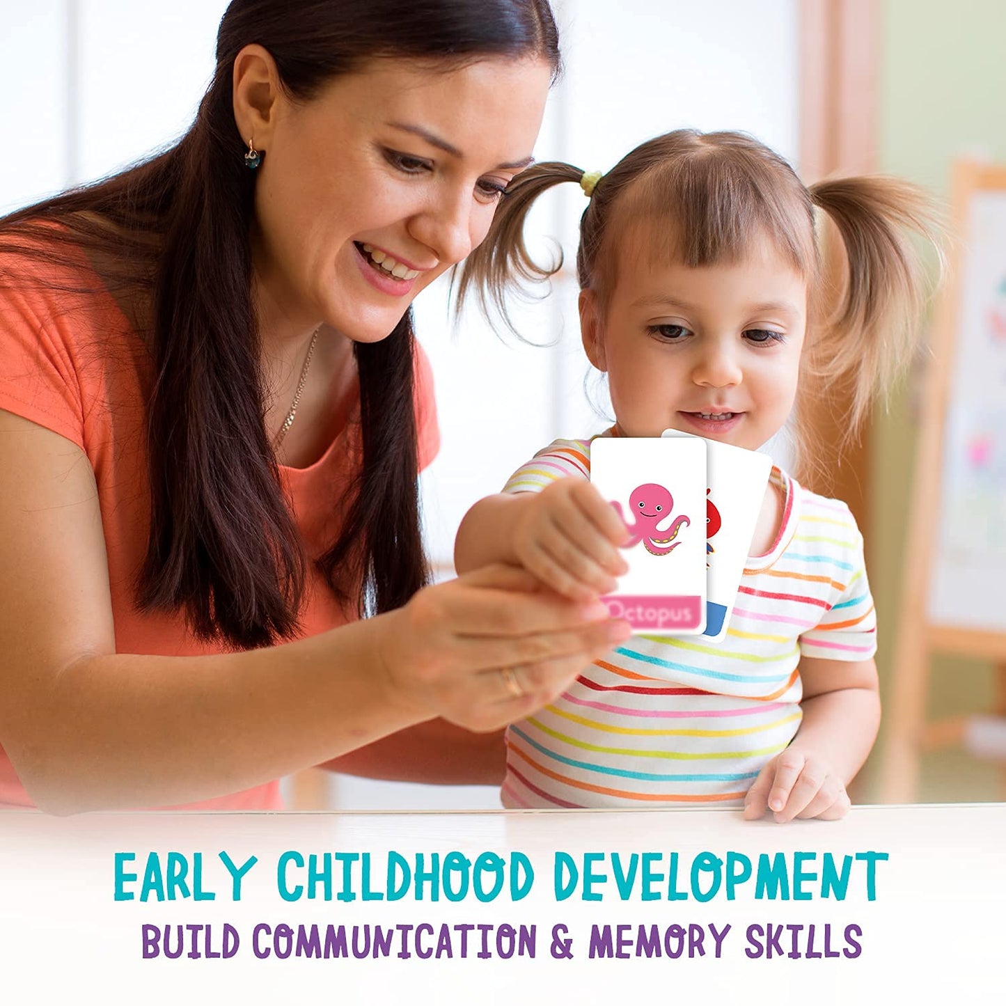 merka Toddler Flash Cards | 58 Double-Sided Learning Cards for Alphabet, Numbers, Colors & Shapes | Educational Preschool Toy for Kids