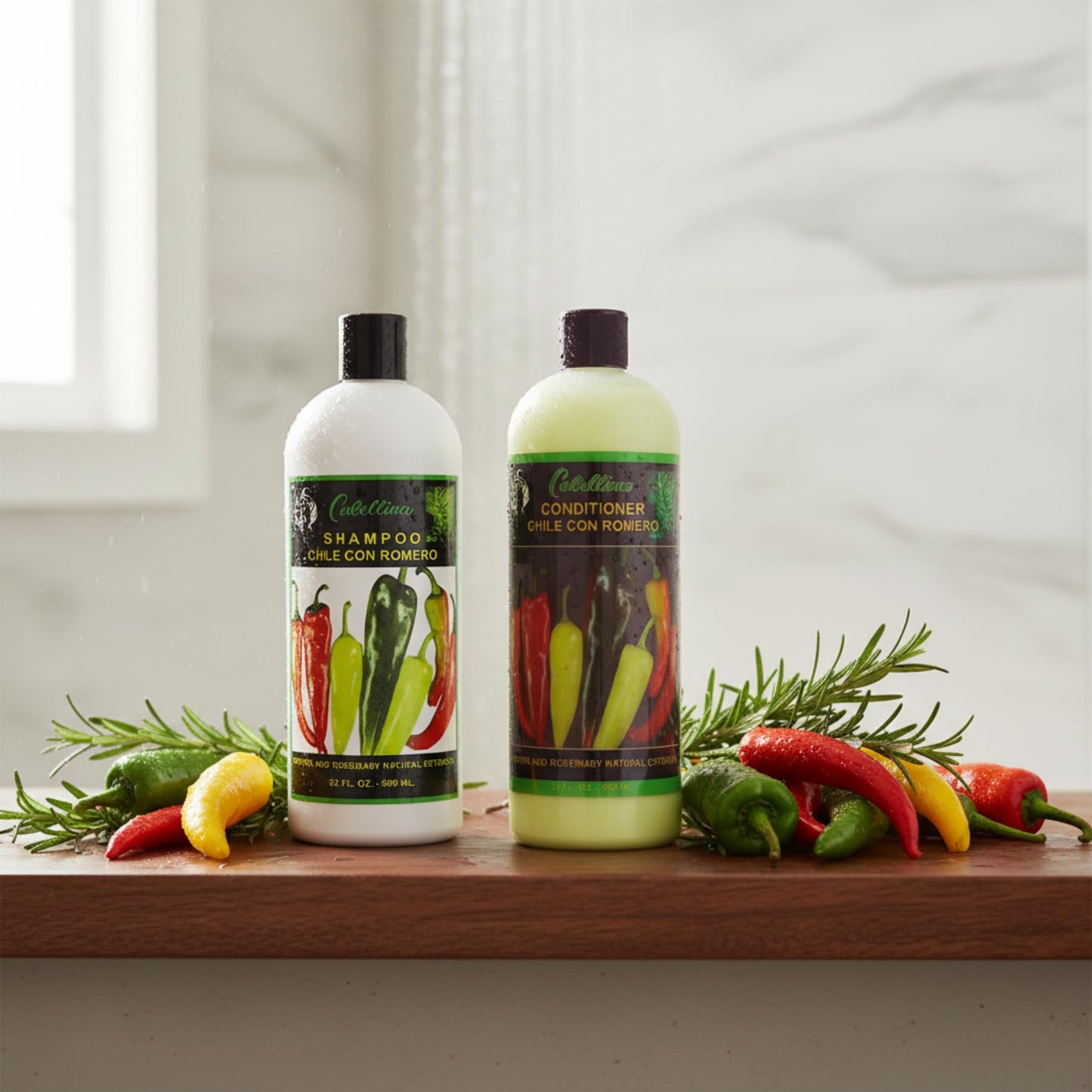 Cabellina Shampoo and Conditioner Set, Chile con Romero, Pepper and Rosemary Natural Extract for Nourish and Revitalize Hair, 32 Fl Oz Each, 2 Pack
