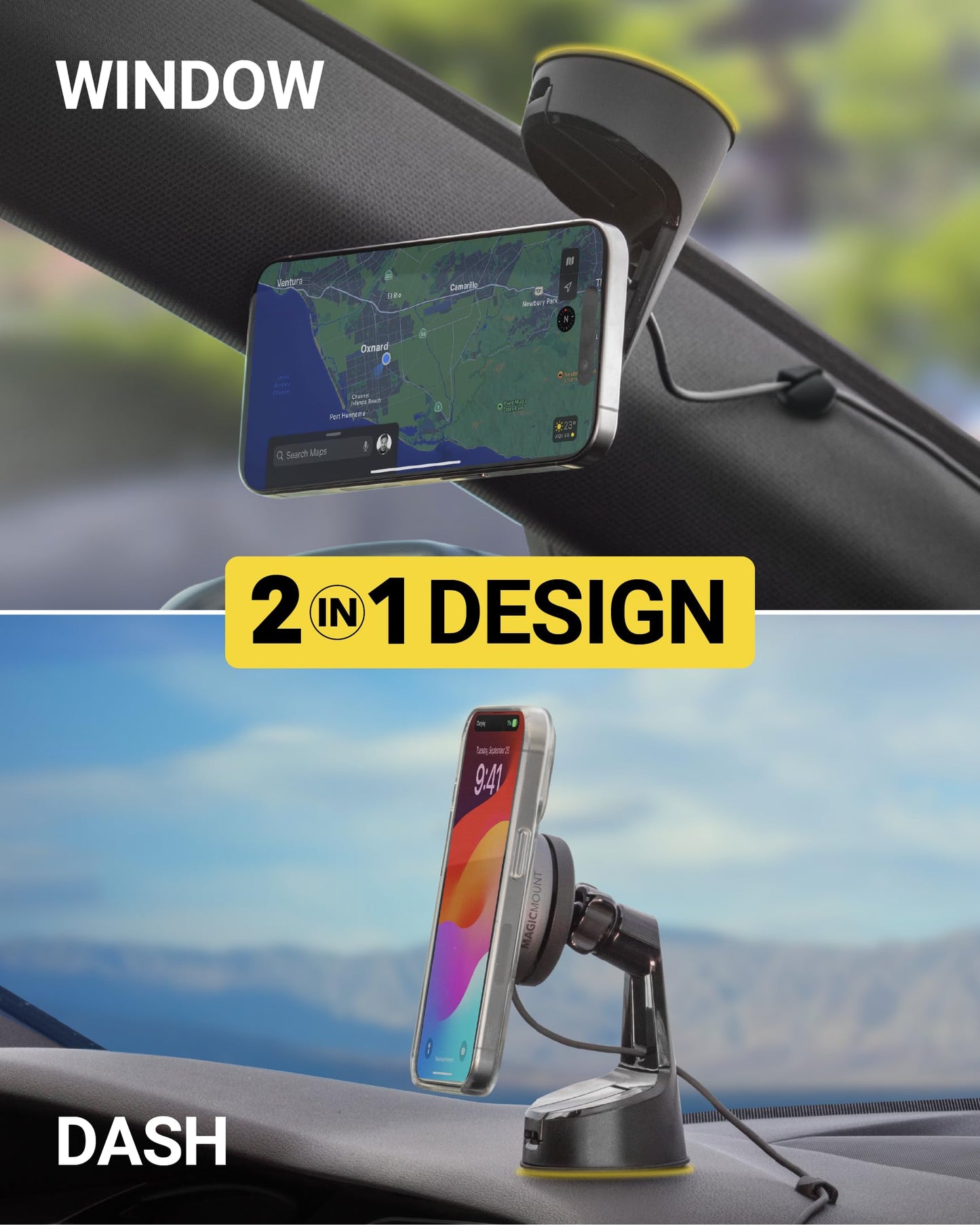 Scosche Qi2 MagSafe Car Mount, 15W Wireless Charging Suction Cup Phone Mount, Magnetic Windshield/Dashboard Cell Phone Holder with Fast USB-C Car…