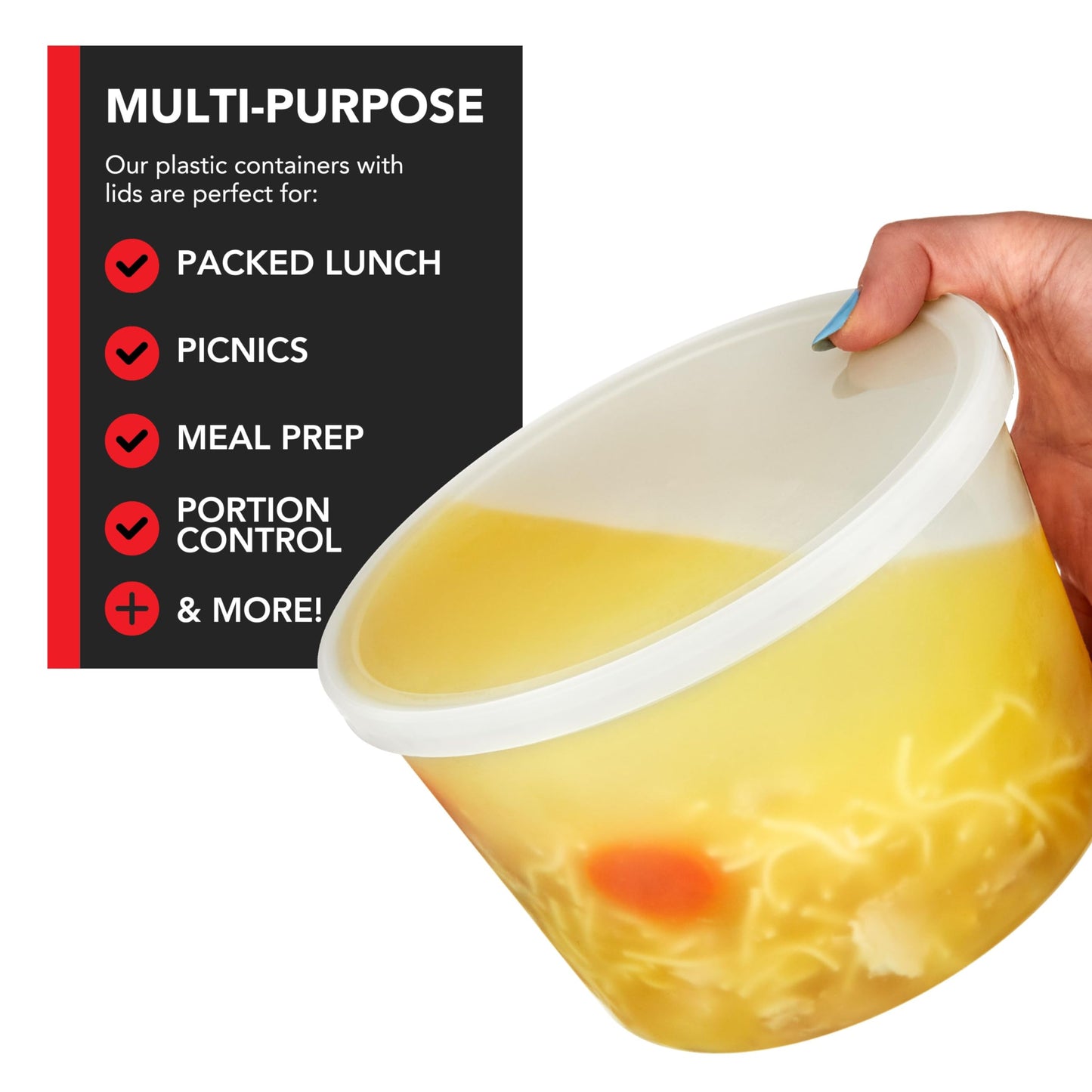 Stock Your Home 64 oz Plastic Deli Containers with Lids (8 Pack), Half Gallon Reusable Freezer Containers, Disposable Food Storage Containers…