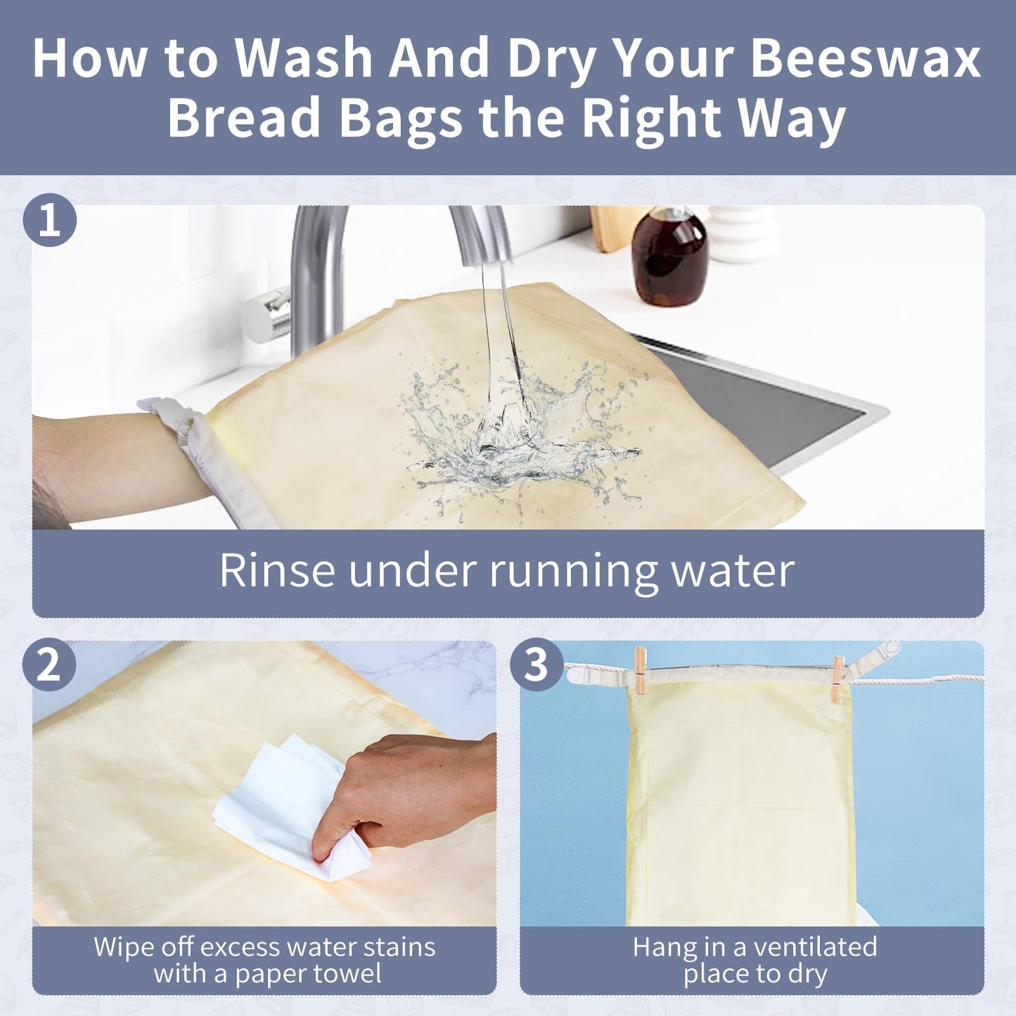 2 Pack Reusable Beeswax Bread Bags for Sourdough & Homemade Bread, Cotton Waxed Bags Keeps Fresh Longer XL Food Storage Bags with Beeswax Lining…