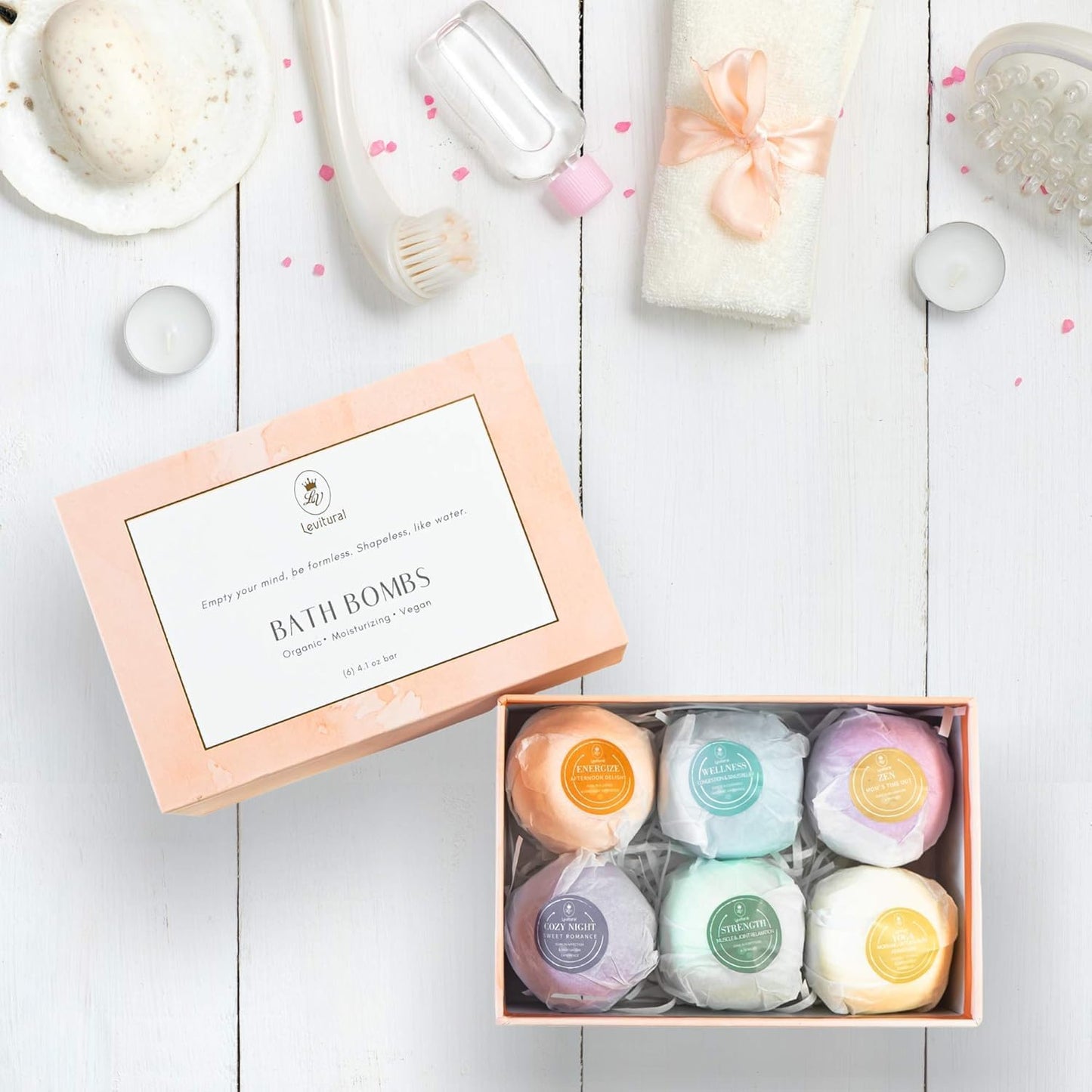 Levitural Bath Bombs Gift Set - Organic & Natural Spa Fizzies for Relaxation, Moisturizing, and Aromatherapy - Perfect for Women, Men, and Kids