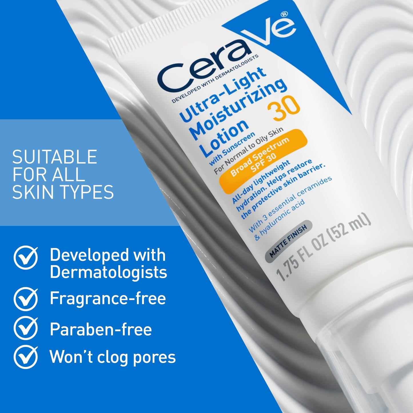 CeraVe Ultra-Light Moisturizing Lotion SPF 30, Oil-Free Daily Face Moisturizer with Hyaluronic Acid & Ceramides, Broad Spectrum, 1.7 oz