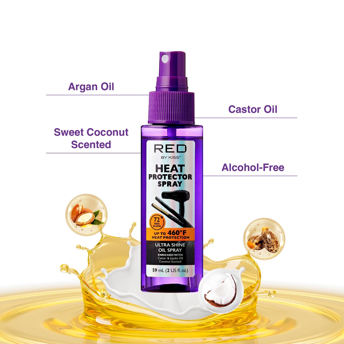 Red by Kiss Heat Protector Spray for Thermal Protection, Anti-Frizz, Ultra Shine, and Hydration - Protects Hair Up To 460°F (2 Fl Oz)