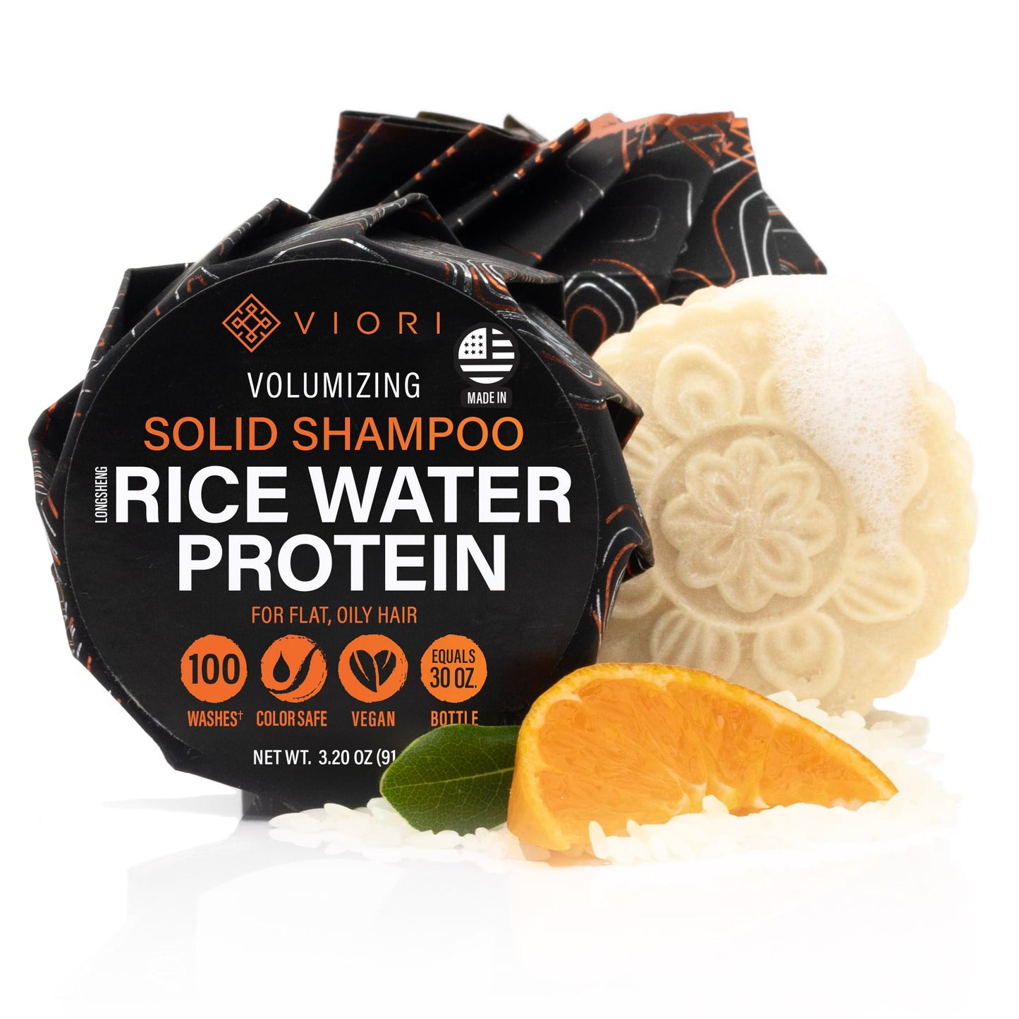 Viori Citrus Yao™ Clarifying Shampoo Bar with Rice Water & Rice Protein | Sulfate-Free Solid Shampoo for Oily Hair, Hair Growth & Volume | Vegan