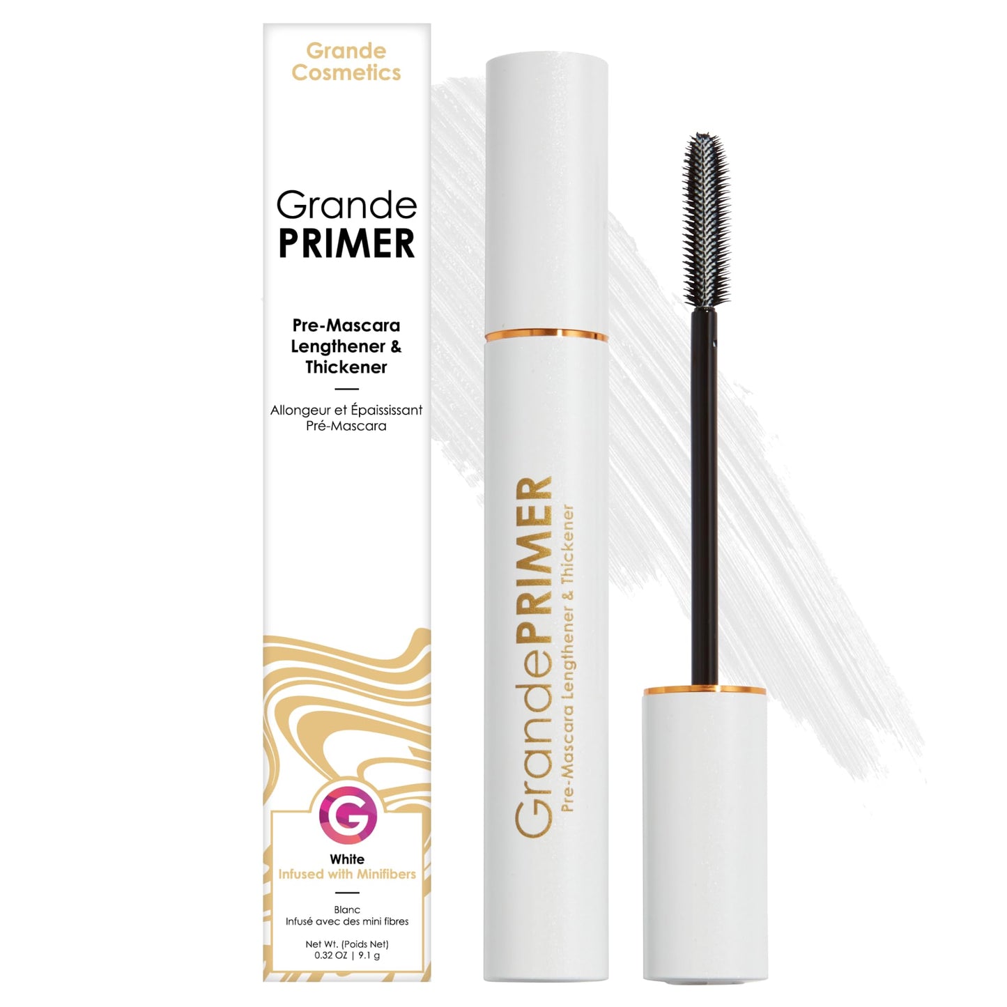 Grande Cosmetics GrandePRIMER Pre-Mascara Lengthener & Thickener with Peptides - Smudge-Proof, Water-Resistant & Contact Lens Safe - for Longer