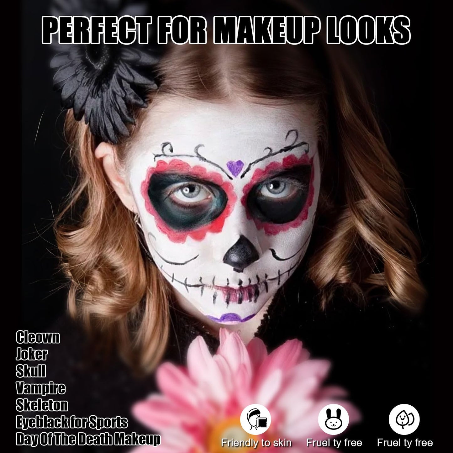 Halloween Face Body Paint, Clown White Makeup Tube, Washable for SFX Skull Joker Zombie Vampire Skeleton Goth Cosplay