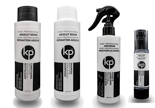 4PC Bundle: Kode Professional Absolut Repair Shampoo, Conditioner, 8oz Hair Rehab and 50ml Brilliant Serum (16 4pc Kit)