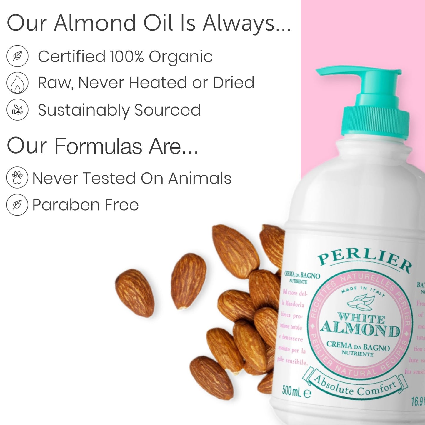 Perlier White Almond Shower & Bath Cream - Nourishing & Soothing Luxury Bath Cream Made with Almond Oil for Deep Moisturization and Hydration (16.9