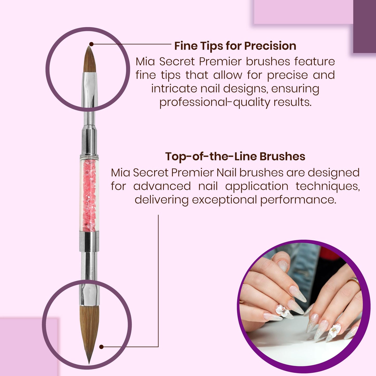 Mia Secret PREMIER NAIL BRUSHES 100% Kolinsky Hair MADE IN USA Prenium Nail Art Brushes (Pink, 8 OR / -4 OR) Beauty & Personal Care Mia Secret