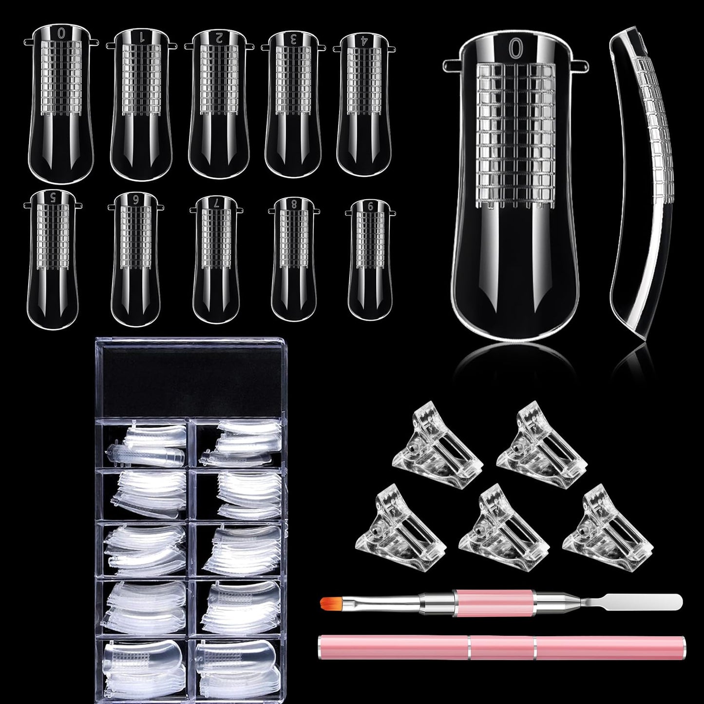 EBANKU 100 PCS Clear Nail Extension Form Tips Dual Nail Mold Full Cover UV Polygel Gel Tools Acrylic Nail System Forms Set with Black Dual-Ended