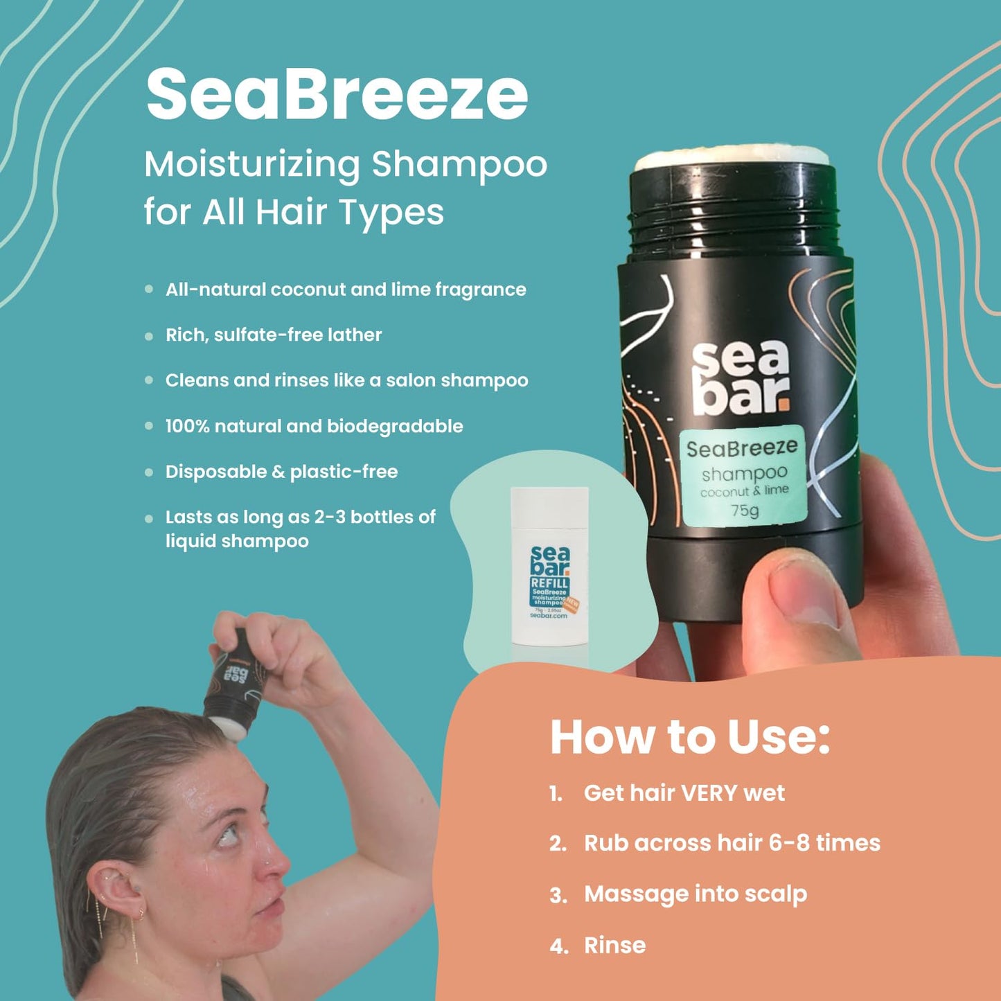 SeaBar Shampoo & Conditioner Bar Refill Set - All Natural Hair Shampoo - Vegan, Sulfate-Free, Eco Friendly Zero Waste Reusable Packaging with Travel