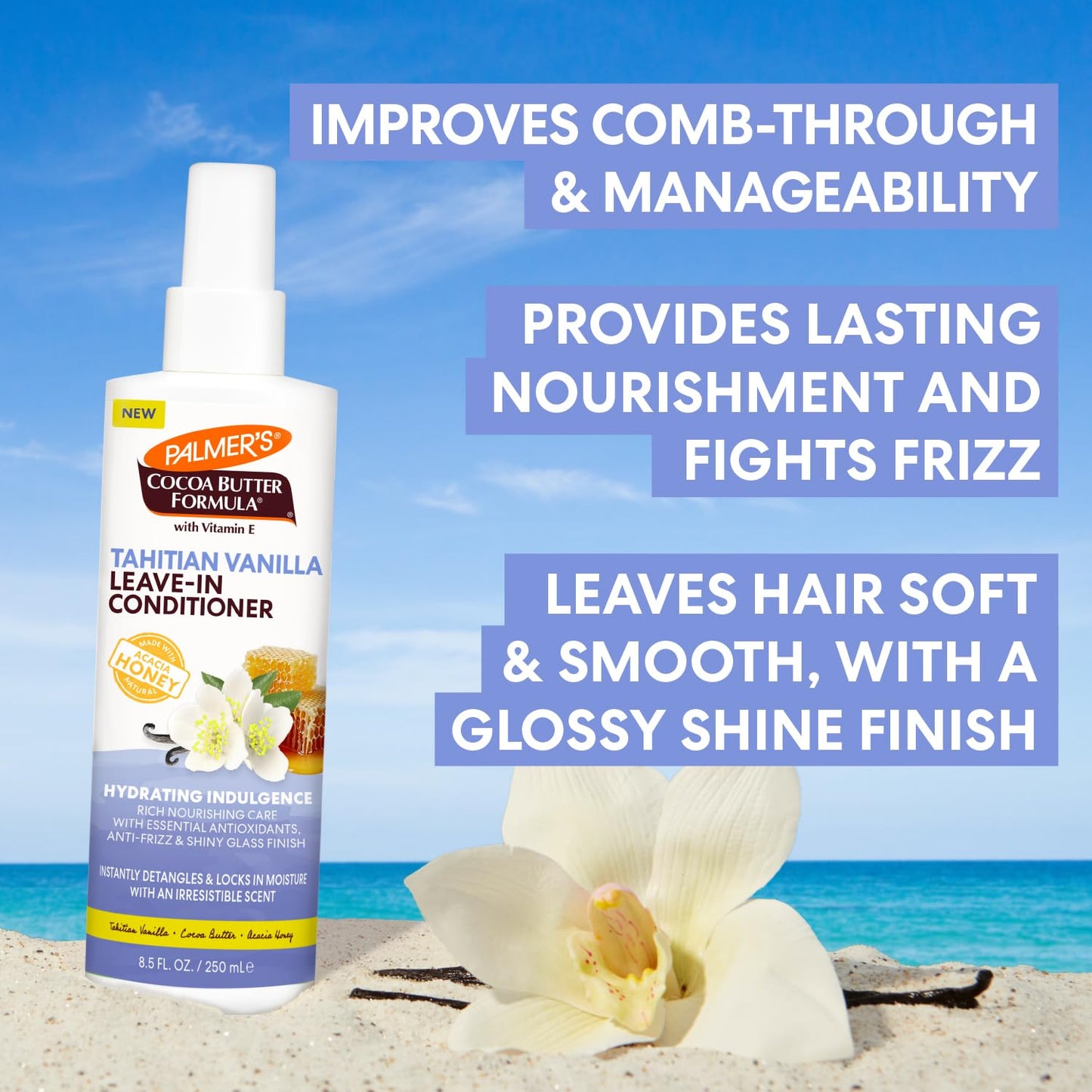 Palmer's Cocoa Butter Formula, Tahitian Vanilla Leave In Conditioner Spray, (8.5 Fl Oz), Hydrating Hair Detangler with Acacia Honey & Vitamin E, Heat Beauty and Personal Care Palmer's