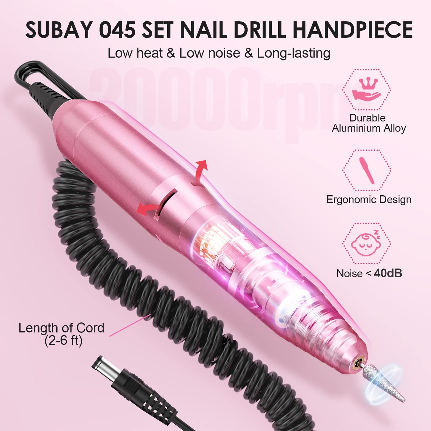 Subay Professional Finger Toe Nail Care Electric Nail Drill Machine Manicure Pedicure Kit Electric Nail Art File Drill with 1 Pack of Sanding Bands