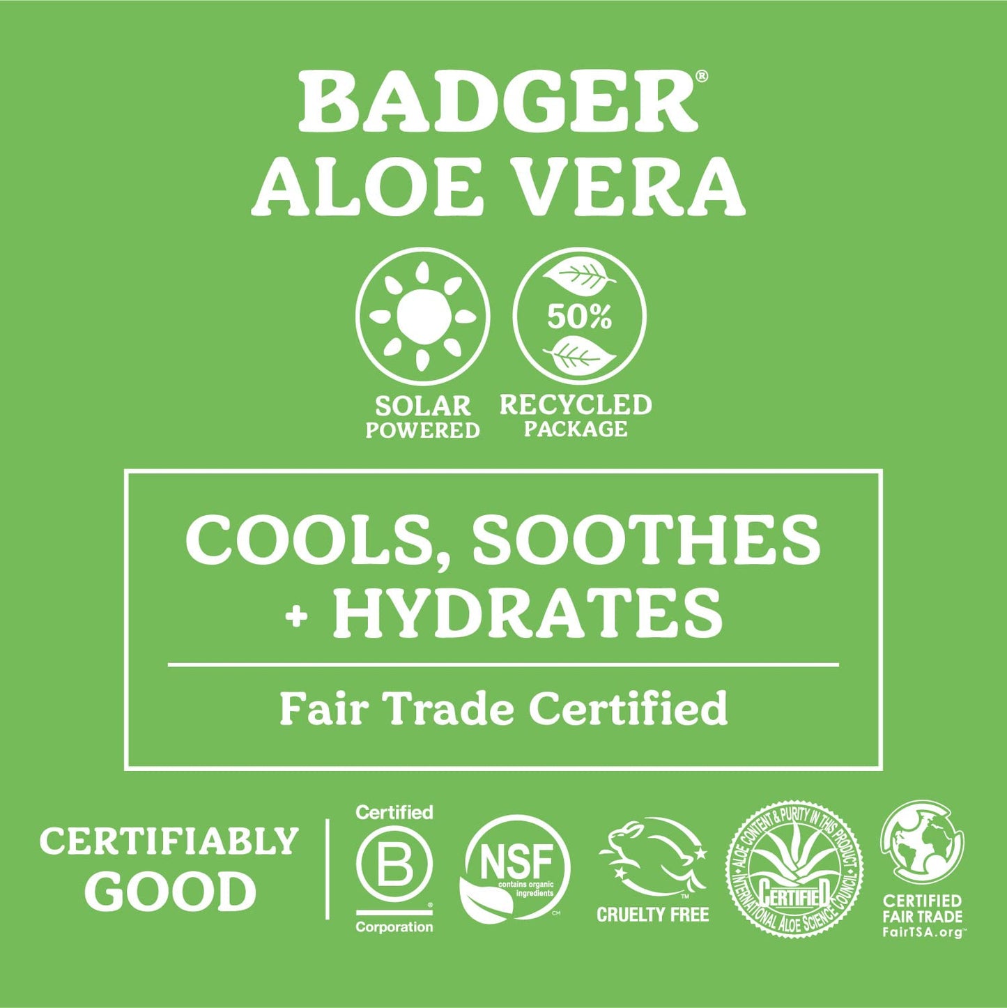 Badger Organic Aloe Vera Gel for Face & Body, 96% Pure Unscented Organic Aloe Gel for Cooling, Soothing, Non-Sticky Sunburn Relief, Vegan, Fair Trade