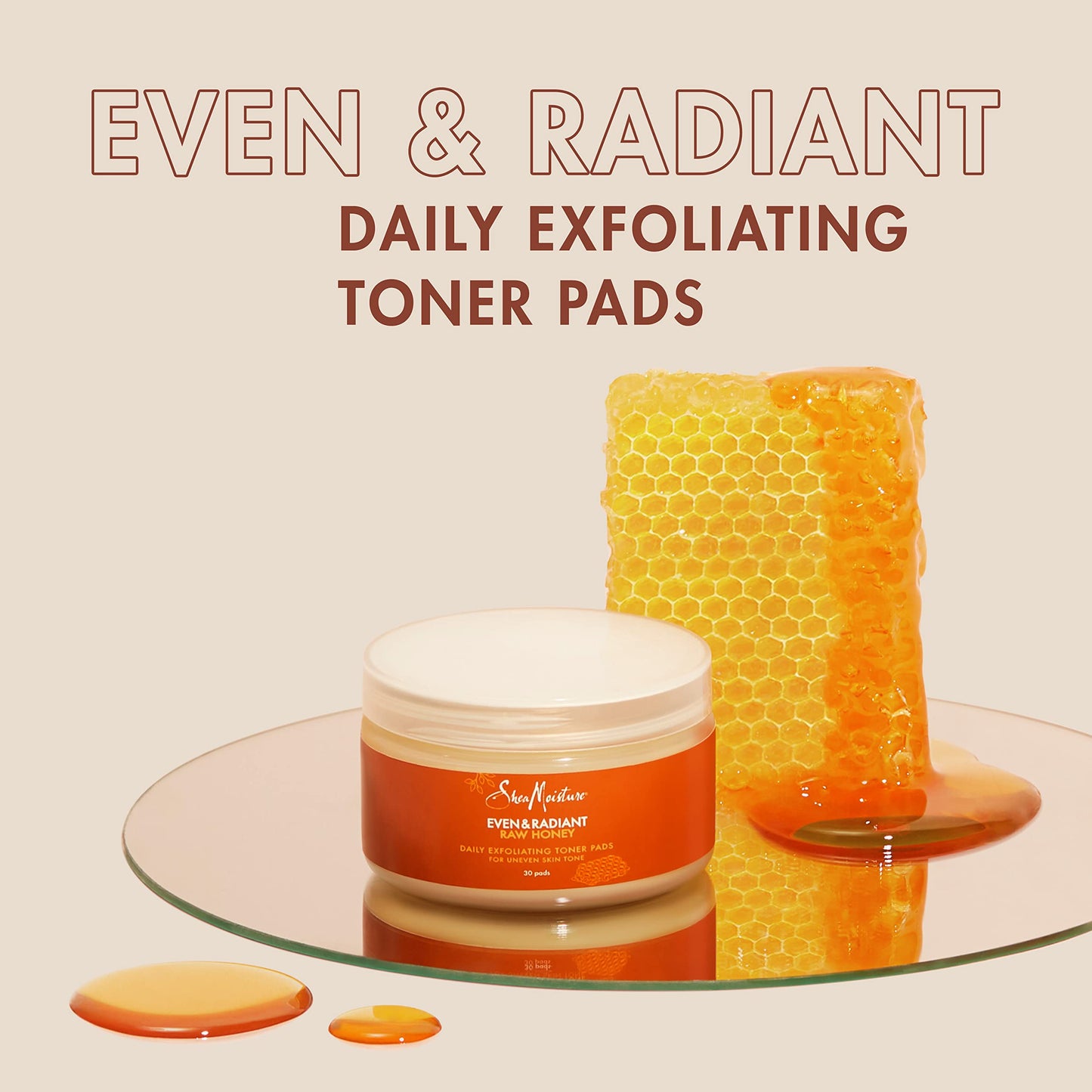 SheaMoisture Even and Radiant Face Pads For Uneven Skin Tone and Dark Spots Daily Exfoliating Toner Pads With Raw Honey 30 Count