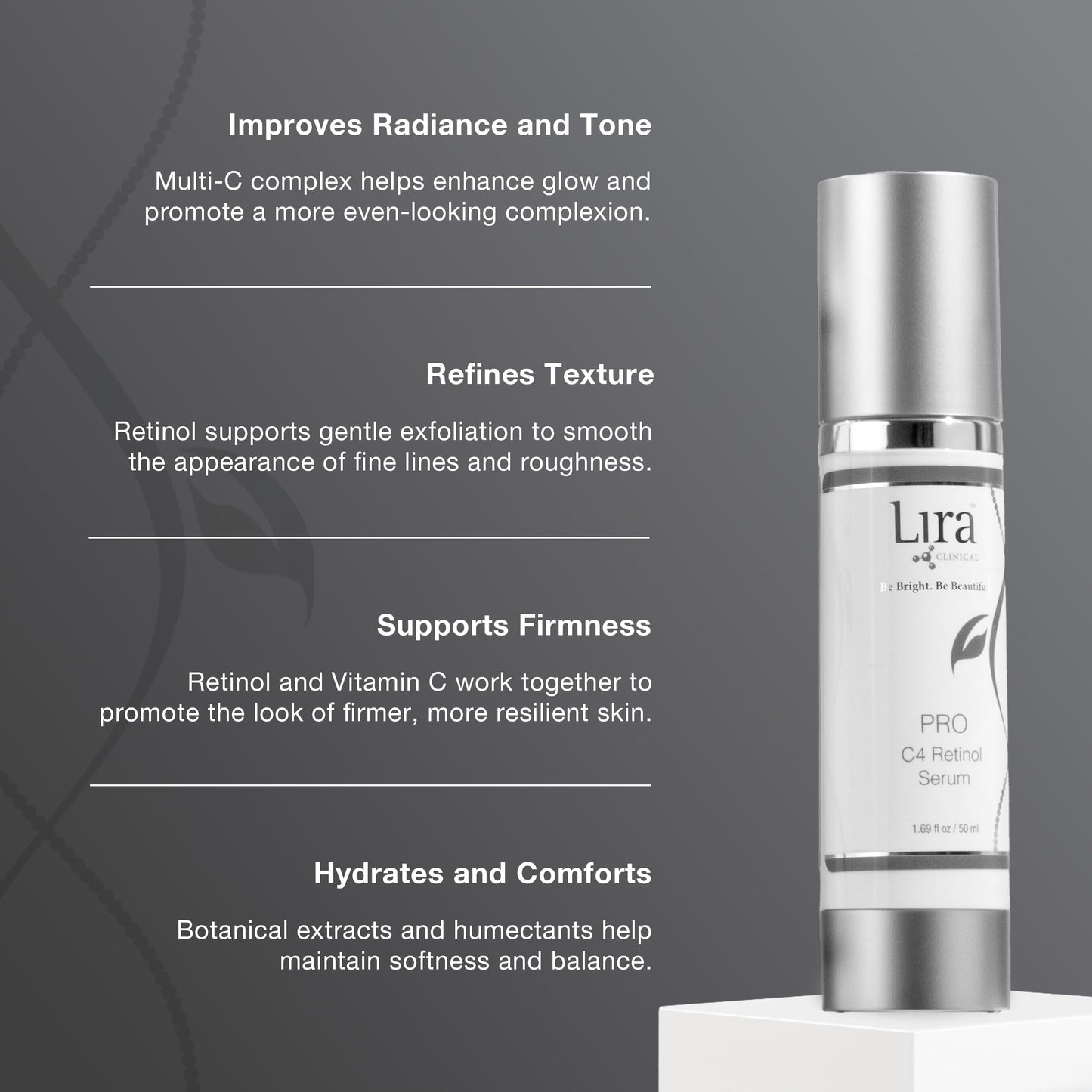 Lira Clinical Pro C4 Retinol Serum - Anti Aging Face Serum with Plant Stem Cells - Vitamin C with Licorice and Olive Extract - Perfect for Acne Prone