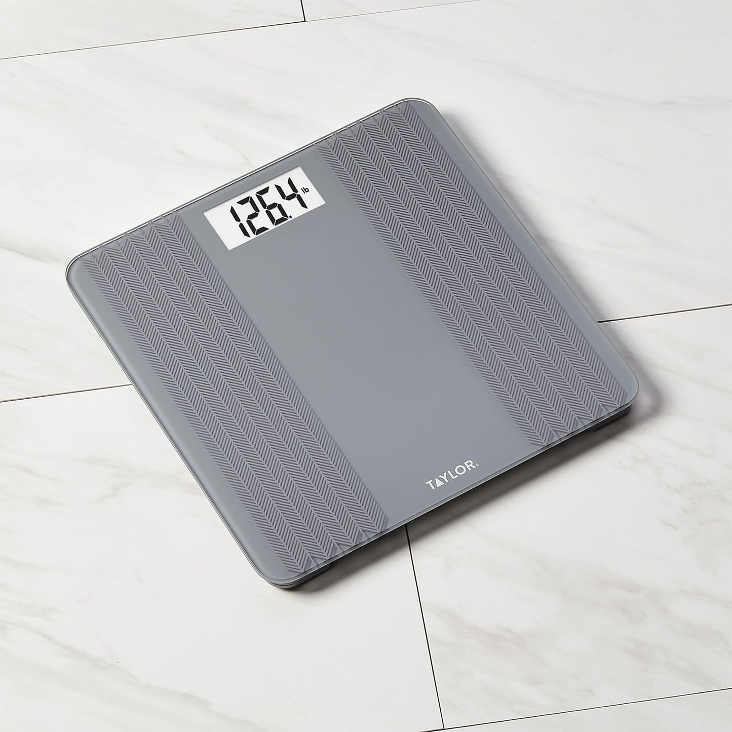 Taylor Glass Textured Paint Herringbone Design Digital Bathroom Scale, Gray, 5273274
