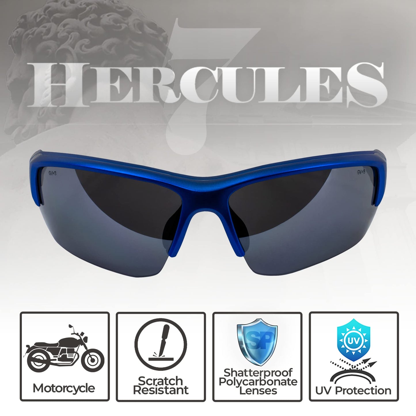 Global Vision Eyewear Hercules 7 Women' s Golf Tennis Sports ANSI Z87.1 Safety Sunglasses Blue Frame with Flash Mirror Lenses