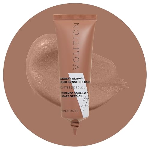 Volition Beauty Getaway Glow Liquid Sunshine Drops with Vegan Squalane + Grape Seed Oil | Instant Bronze & Shimmer Effect | Smooths, Luminizes