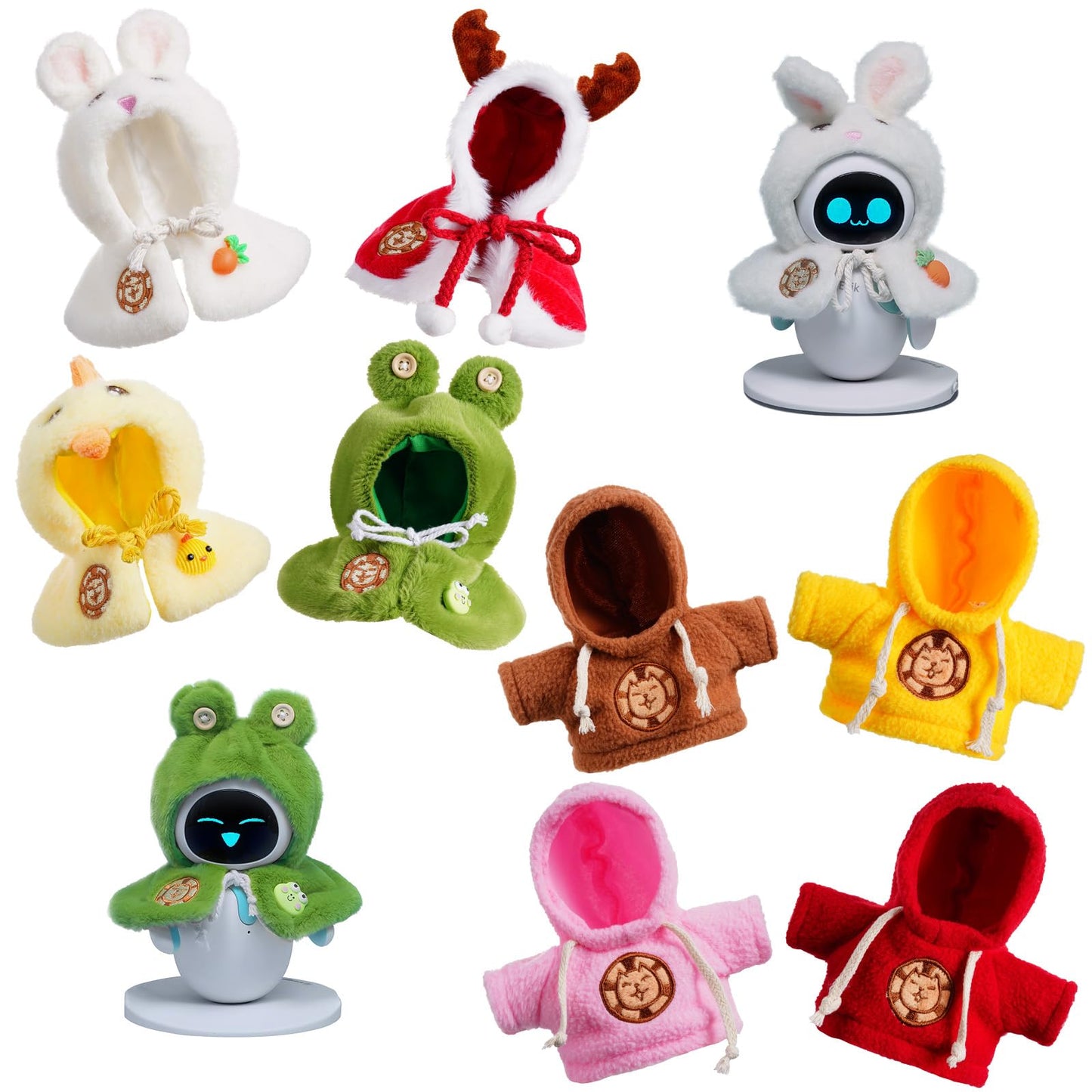 Cape & Hoodie Outfit Set for Eilik - 4 Pcs Furry Hoodie in Four Colors & 4 Pcs Furry pet Cape in Four Styles. Ideal for Dressing Eilik and Other…