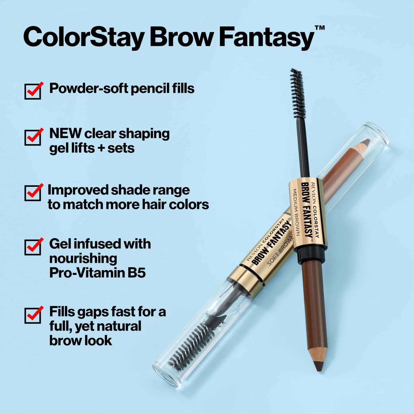 Revlon ColorStay Brow Fantasy, All In One Eyebrow Powder Pencil with Shaping Clear Gel, Smudge-proof, Stocking Stuffer for Women, 002 Soft Brown
