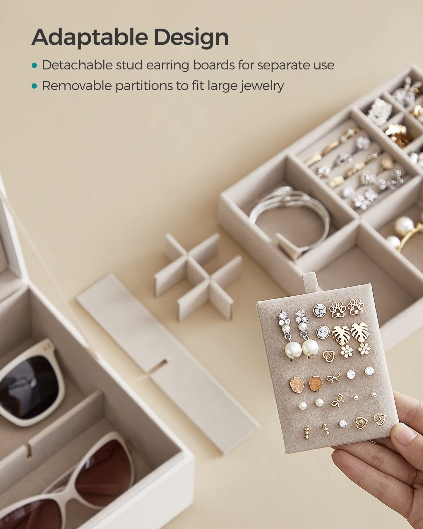 SONGMICS 2-Layer Jewelry Box, Jewelry Organizer with Handle, Removable Jewelry Tray, Jewelry Storage, Floating Effect, 8.1 x 9.4 x 4.3 Inches, Gift…