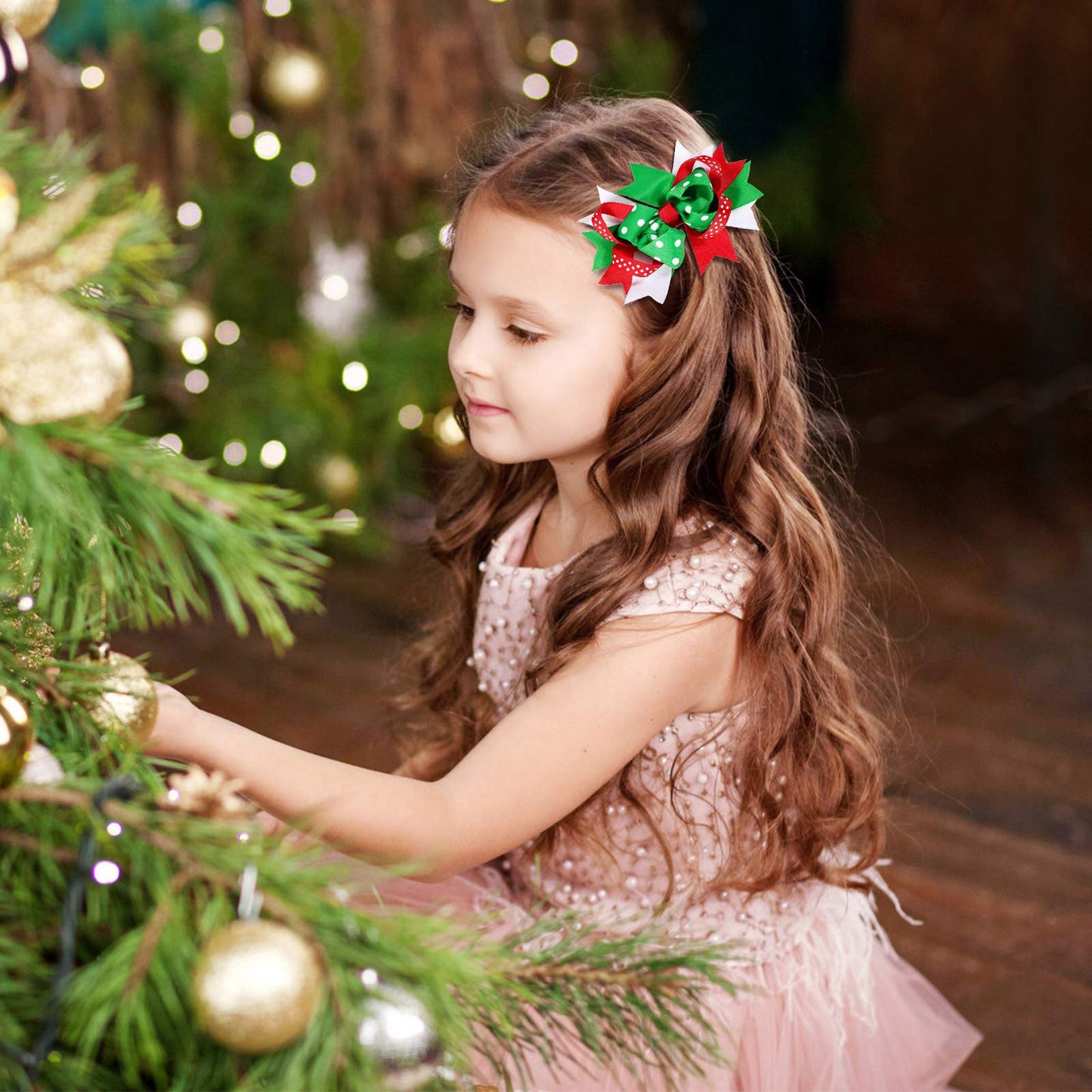 Lurrose 6pcs Christmas Hair Bows,Grosgrain Bows Alligator Hair Clips Bowknot Barrettes Hair Accessories for Girls Children (Mixed Pattern)