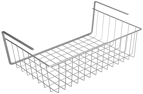 Metaltex Kanguro Cupboard Organiser, Under Shelf Storage Basket with Polytherm Coating for Long Term Use, Silver, Size: 40 cm