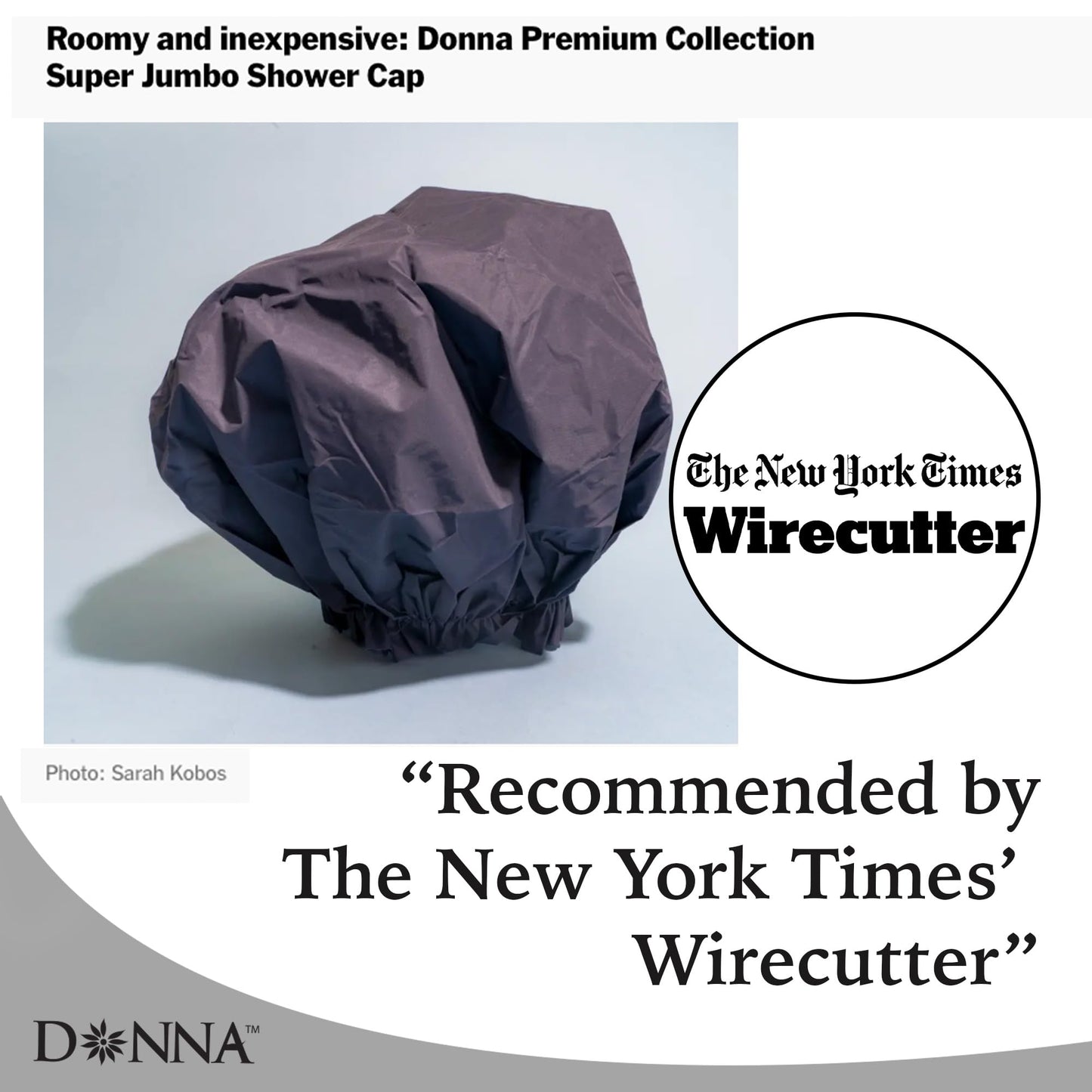 DONNA Super Jumbo Shower Cap - Comfortable Elastic Band, 100% Waterproof Hair Cap for Long Hair, Braids & Thick Styles, Reusable Big Shower Cap