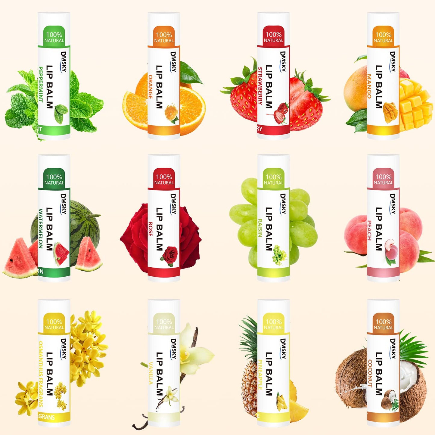 DMSKY 24 Pack Lip Balm Bulk, Moisturizing with Coconut Oil & Vitamin E for Dry Cracked Lips, Natural Lip Care Party Favors for Kids & Adults-12 Beauty and Personal Care Dmsky