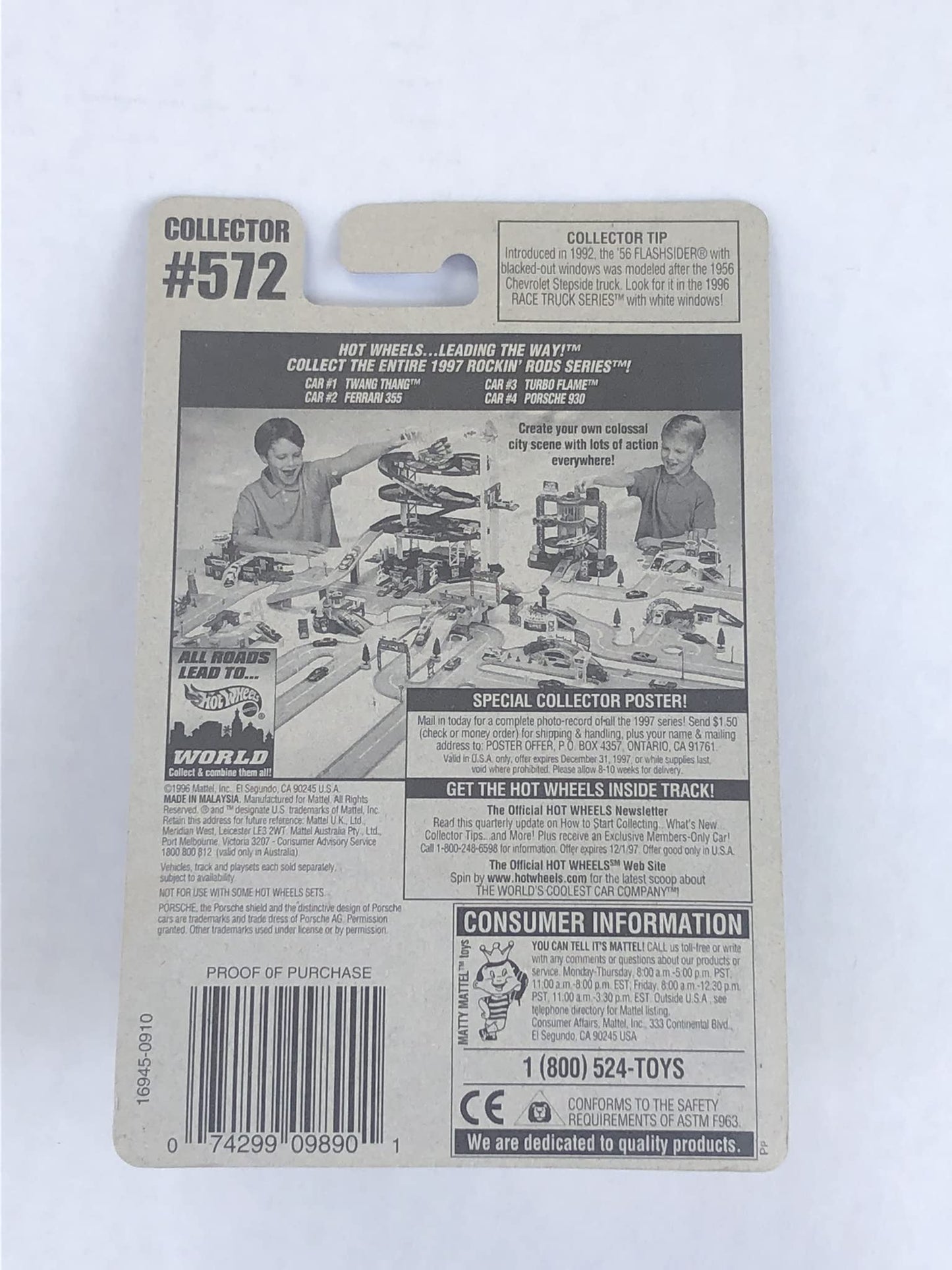 HOT WHEELS ROCKIN RODS SERIES 4 OF 4 CARS, GREEN PORSCHE 930 SQUARE CARD 5 DOT WHEEL