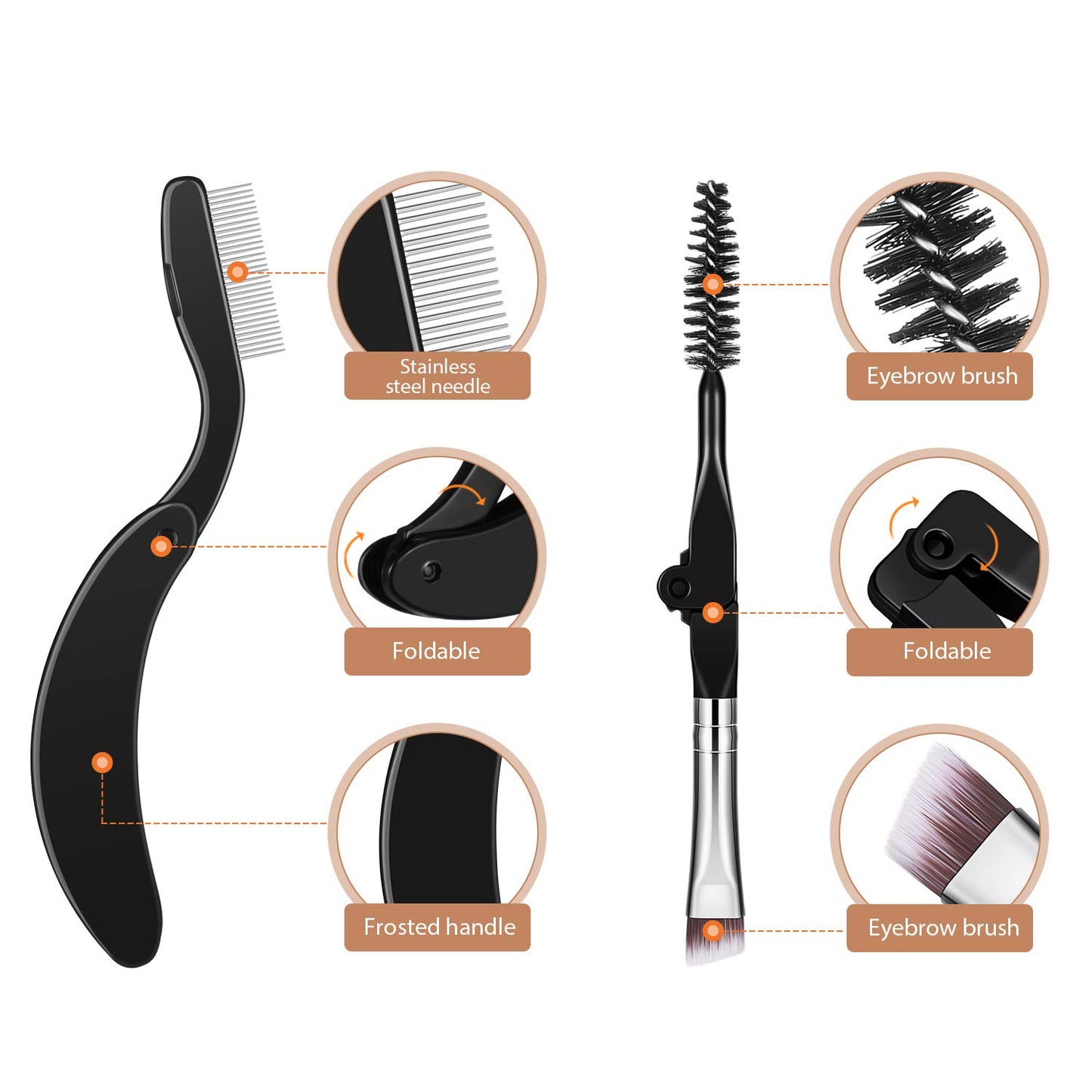 Boao 4 Pieces Folding Eyebrow Comb Eyelash Comb Lash Separator Tool Eyelash Grooming Brush for Making Up Supplies Tools(4 Pieces,Style A)