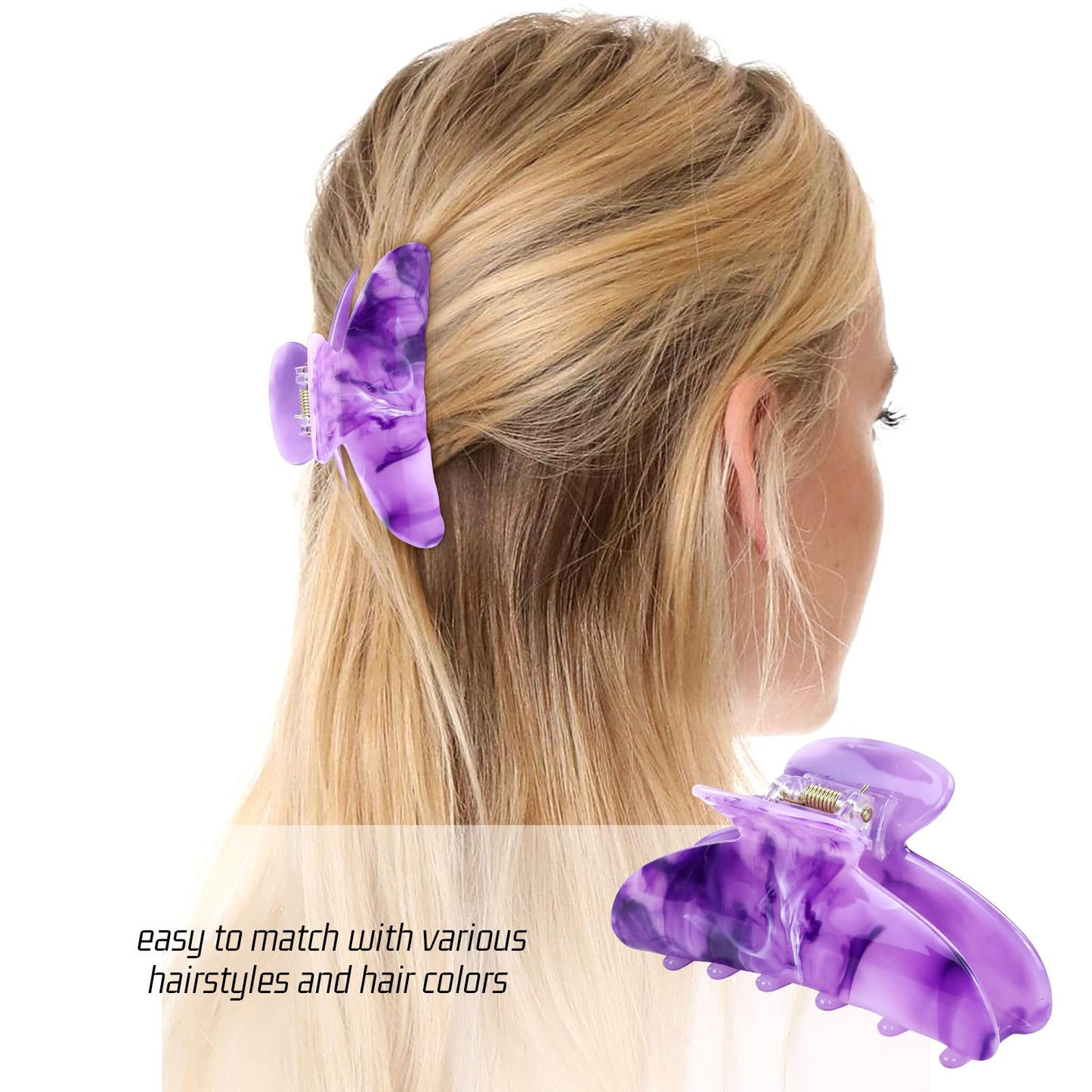 Lawie 6 Pack Pink Blue Green Purple Brown Butterfly Octopus Plastic Hair Claw Clips Jaw Barrettes Grips Clamps Decorative Buns Chignon Twist Hair Up