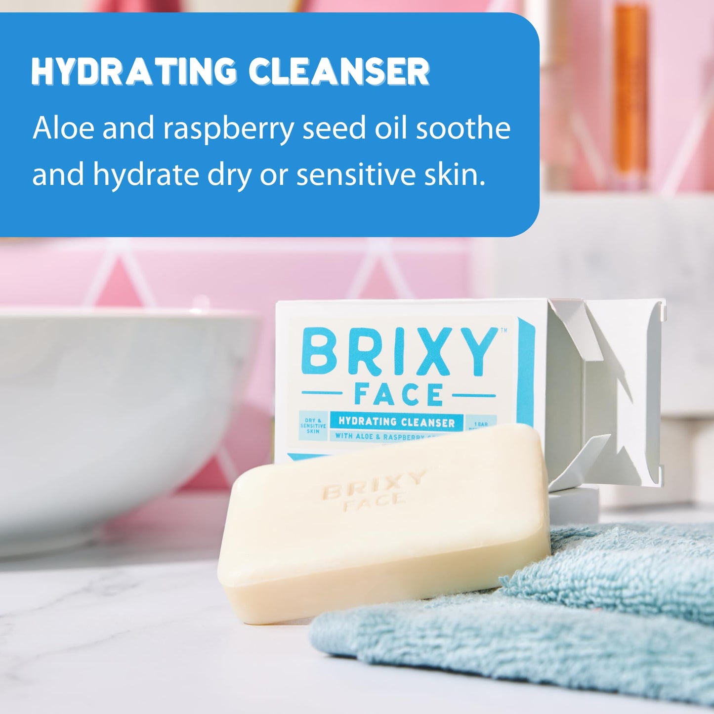 BRIXY Hydrating Facial Cleansing Bar For Dry Skin - Aloe and Raspberry Seed Oil To Soothe And Moisturize, Ceramide & Niacinamide Support A Heathy Skin