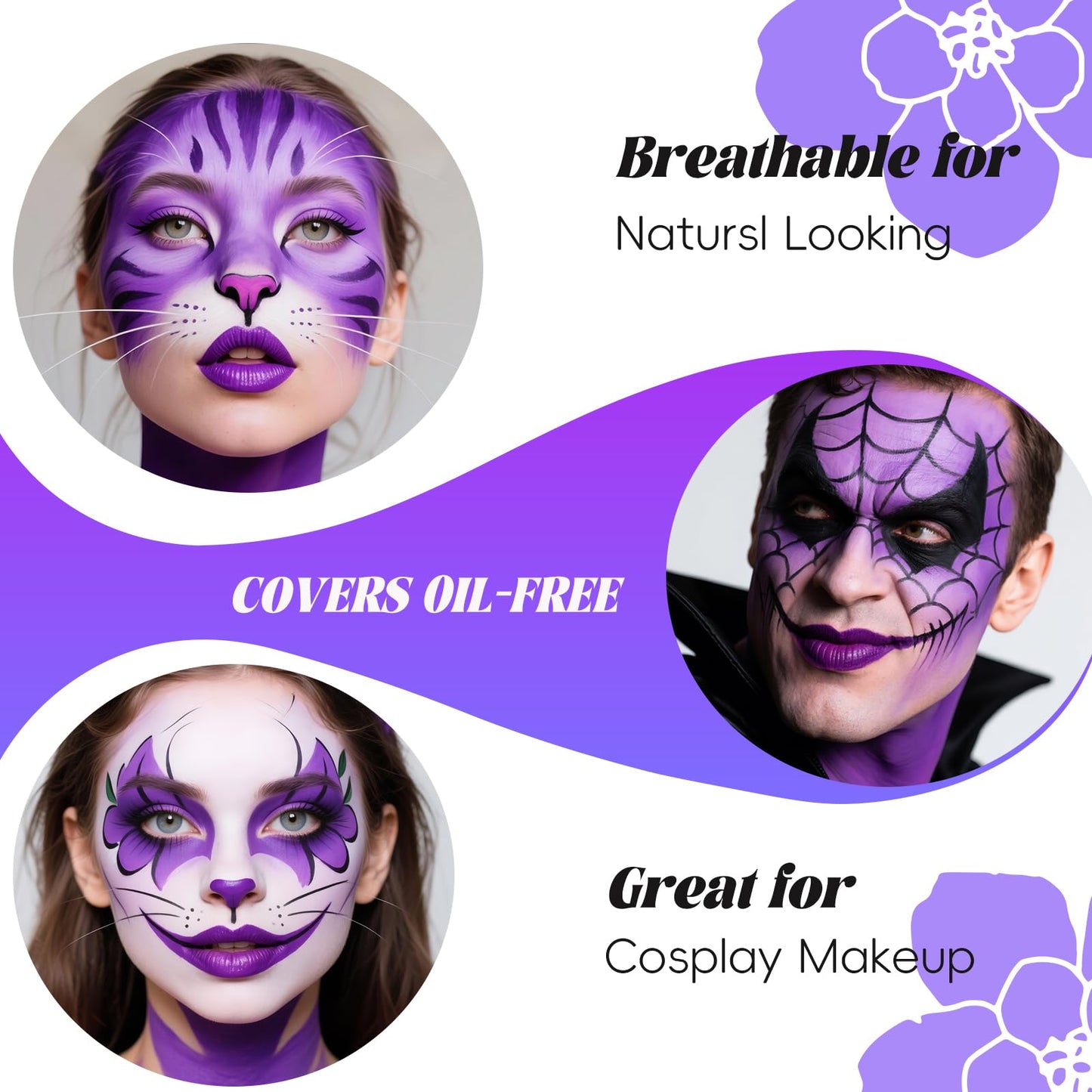 Purple Face Body Paint,Water Based Face Painting Special Effects,Full Coverage Cream Body Paint for Adults Halloween Costume Cosplay SFX Zombie