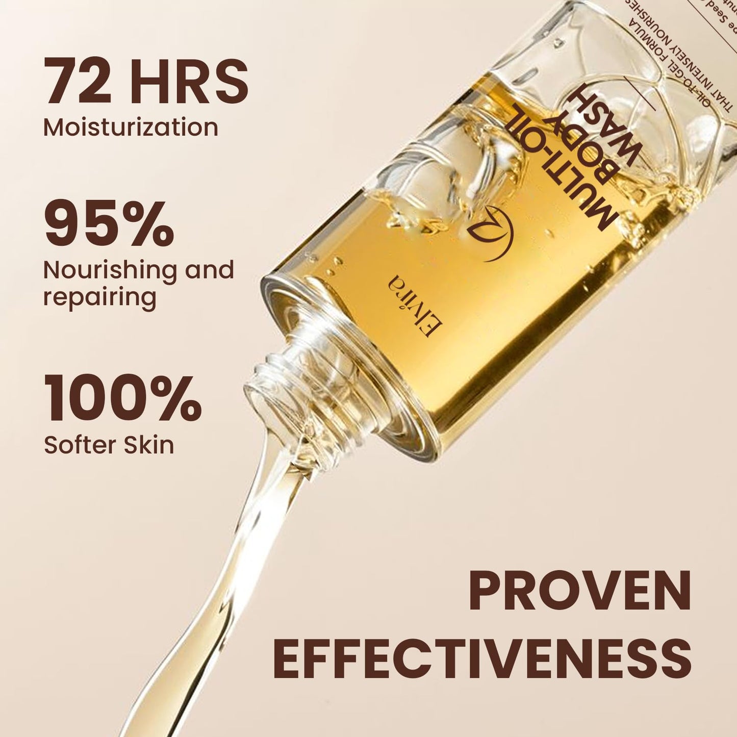 Elvira Multi-Oil Cleansing & Hydrating Shower Oil, Body Wash for Women, Oil-to-Milky Lather, Moisturized and Softer Skin