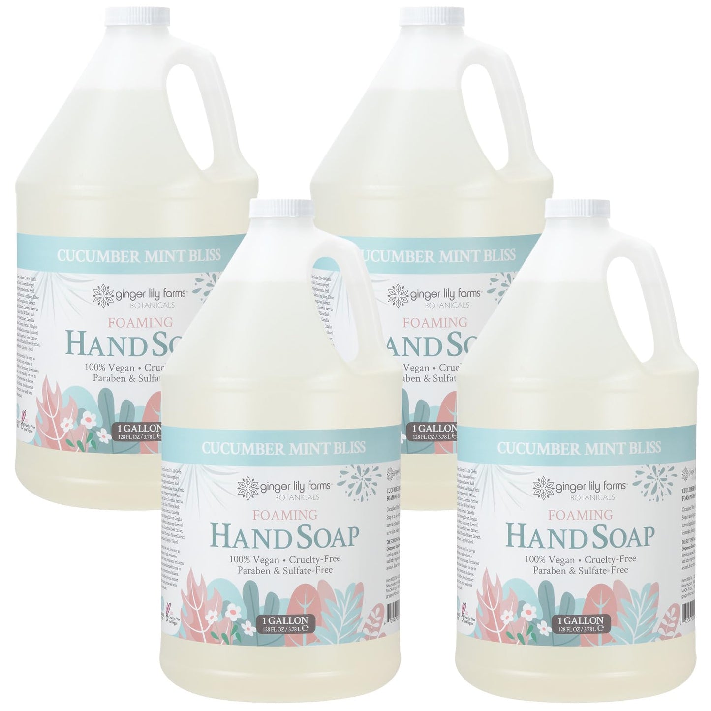 Ginger Lily Farms Botanicals All-Purpose Foaming Hand Soap Refill, 100% Vegan & Cruelty-Free, Cucumber Mint Bliss Scent, 1 Gallon (Pack of 4) Beauty & Personal Care Ginger Lily Farms
