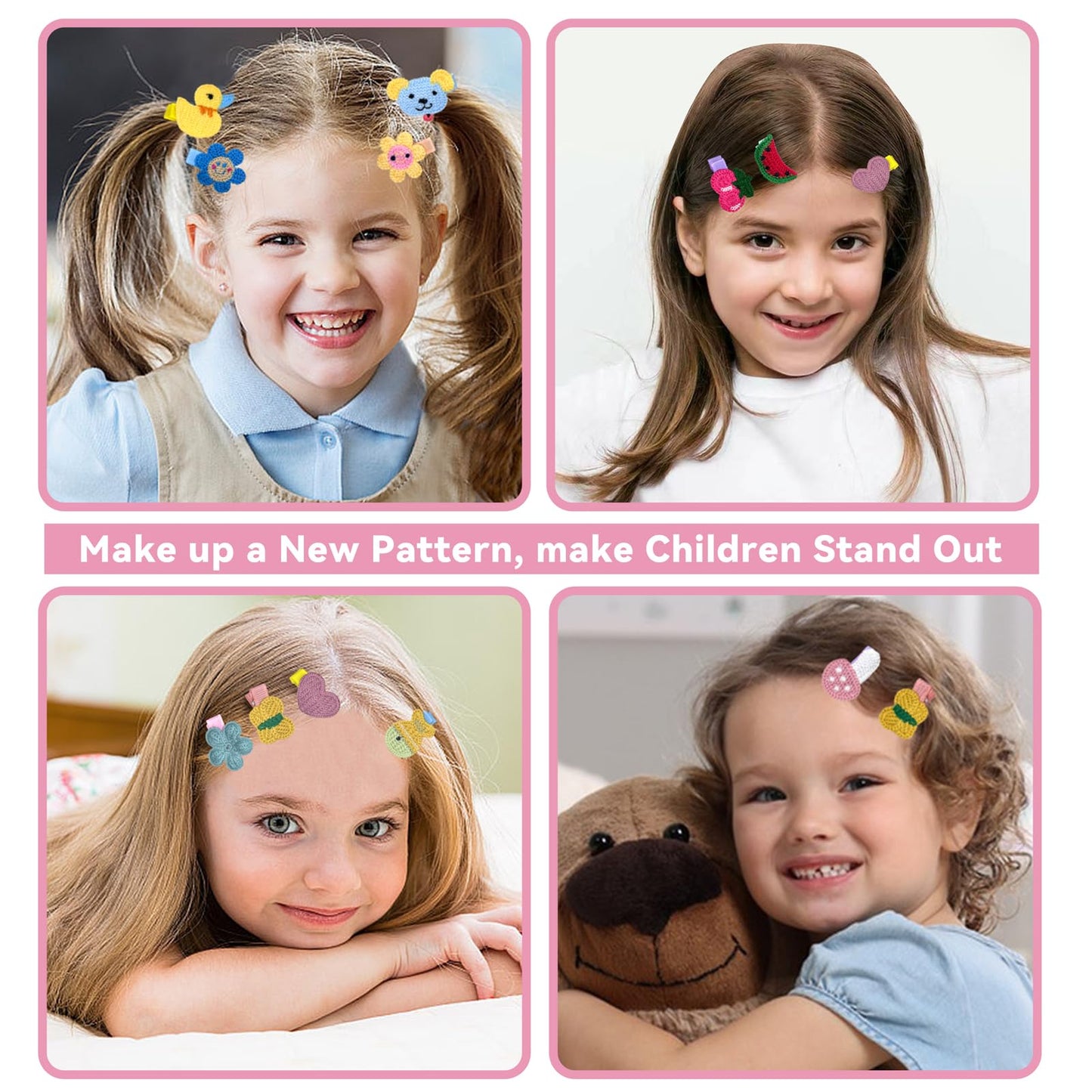 RIMOBUL 15 Pieces Girl Hair Clips Cute Barrettes Crocheted Hair Accessories Flower Fruit Animal Pattern Hair Clip Ice Cream Hair Clip for Girl,Heart