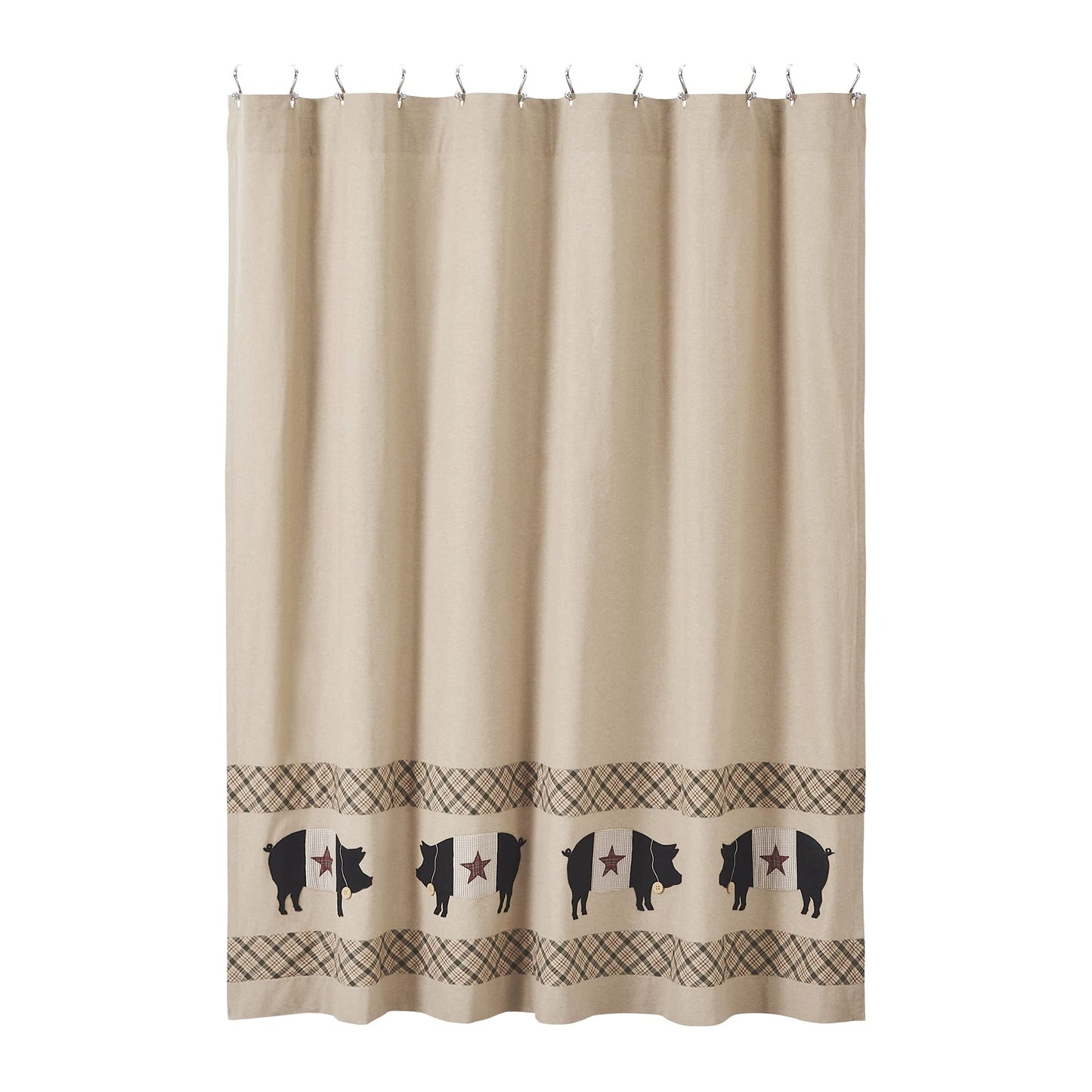 VHC Brands Cider Mill Primitive Pig Shower Curtain, Tan, 72x72